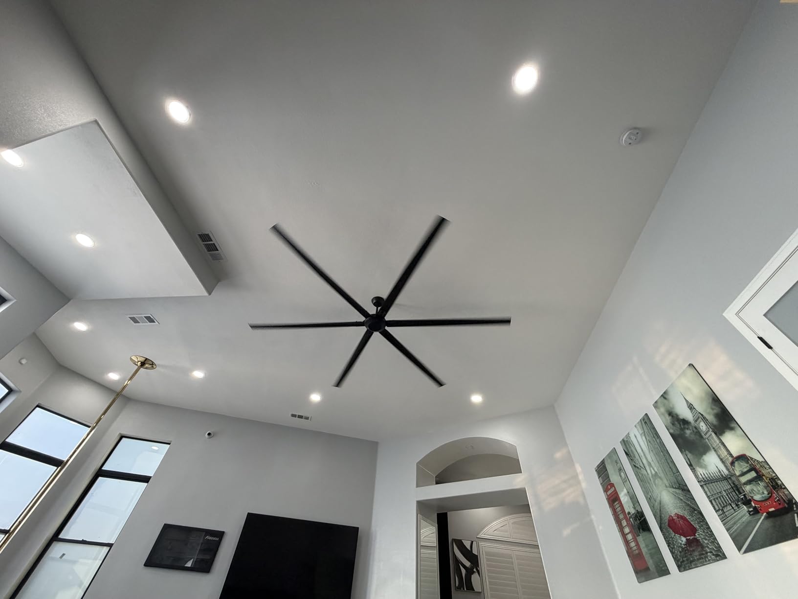 120 Inch Big Ceiling Fan and Remote Industrial HVLS Shop Garage Ceiling Fan | Large Black Outdoor Ceiling Fans for Patio Living Room Barn, 6-Speed Reversible DC Motor Commercial Fan 6 Aluminum Blade, ETL customer photo 1