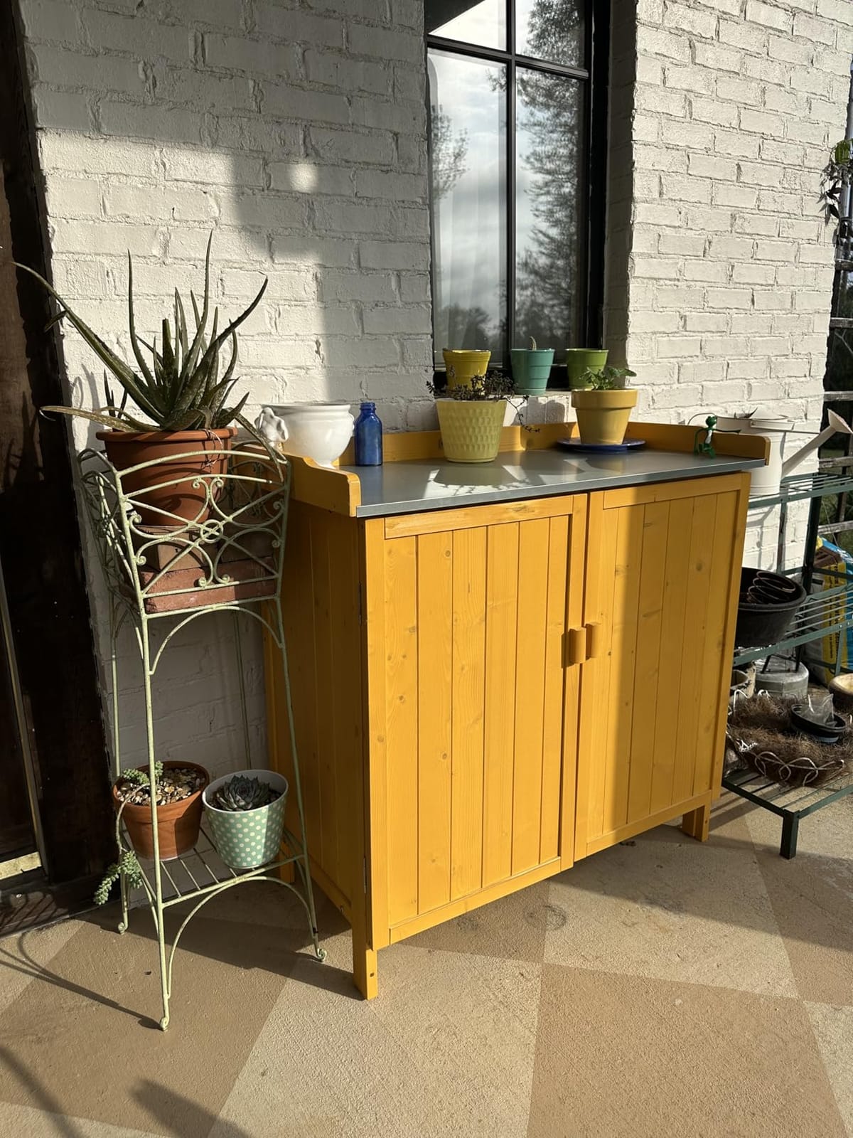 HABAU Outdoor Storage Cabinet with Potting Bench & Metal Tabletop, Wooden Planting Workstation for Garden Patio, Weatherproof customer photo 1