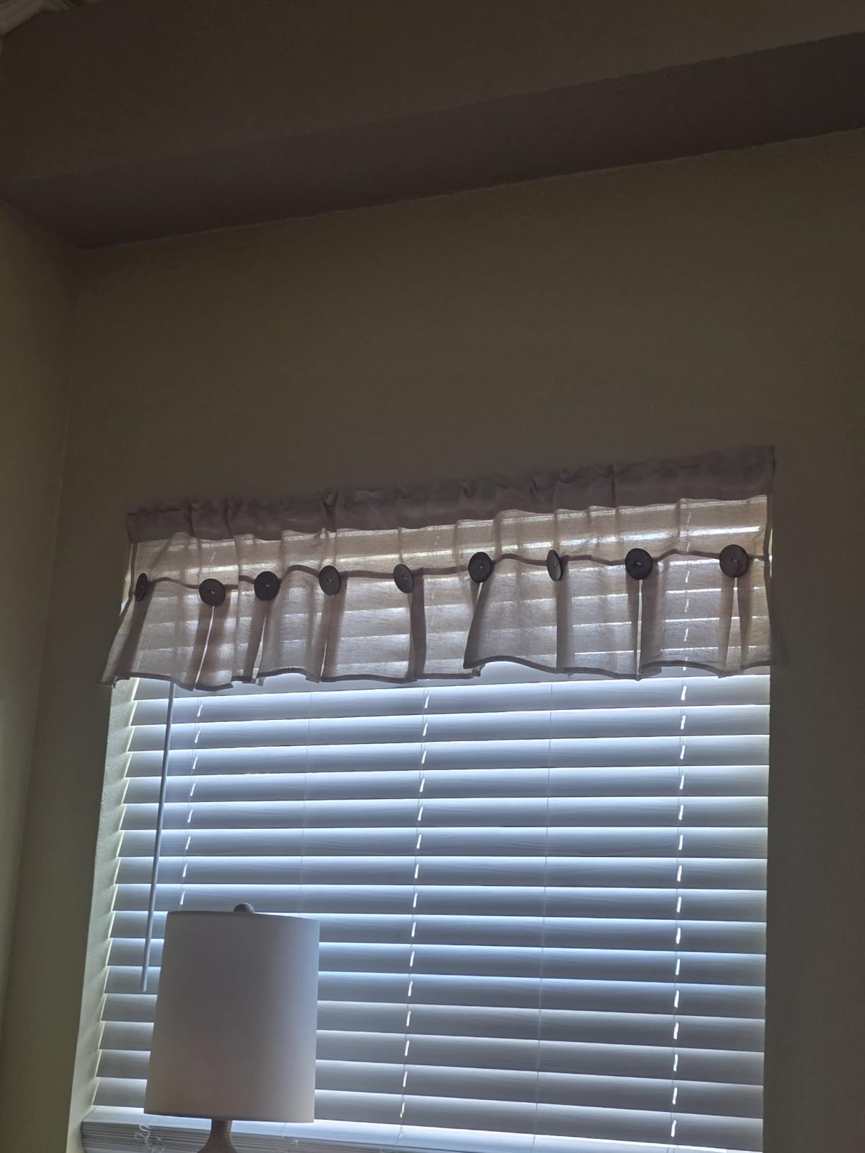 FRAMICS Farmhouse Valance Curtains, Boho Cotton Linen Kitchen Valance, Olive Green Rustic Button Window Valances for Kitchen Bathroom, Rod Pocket Valances for Windows, Olive Green, 52 x 18 Inch customer photo 1
