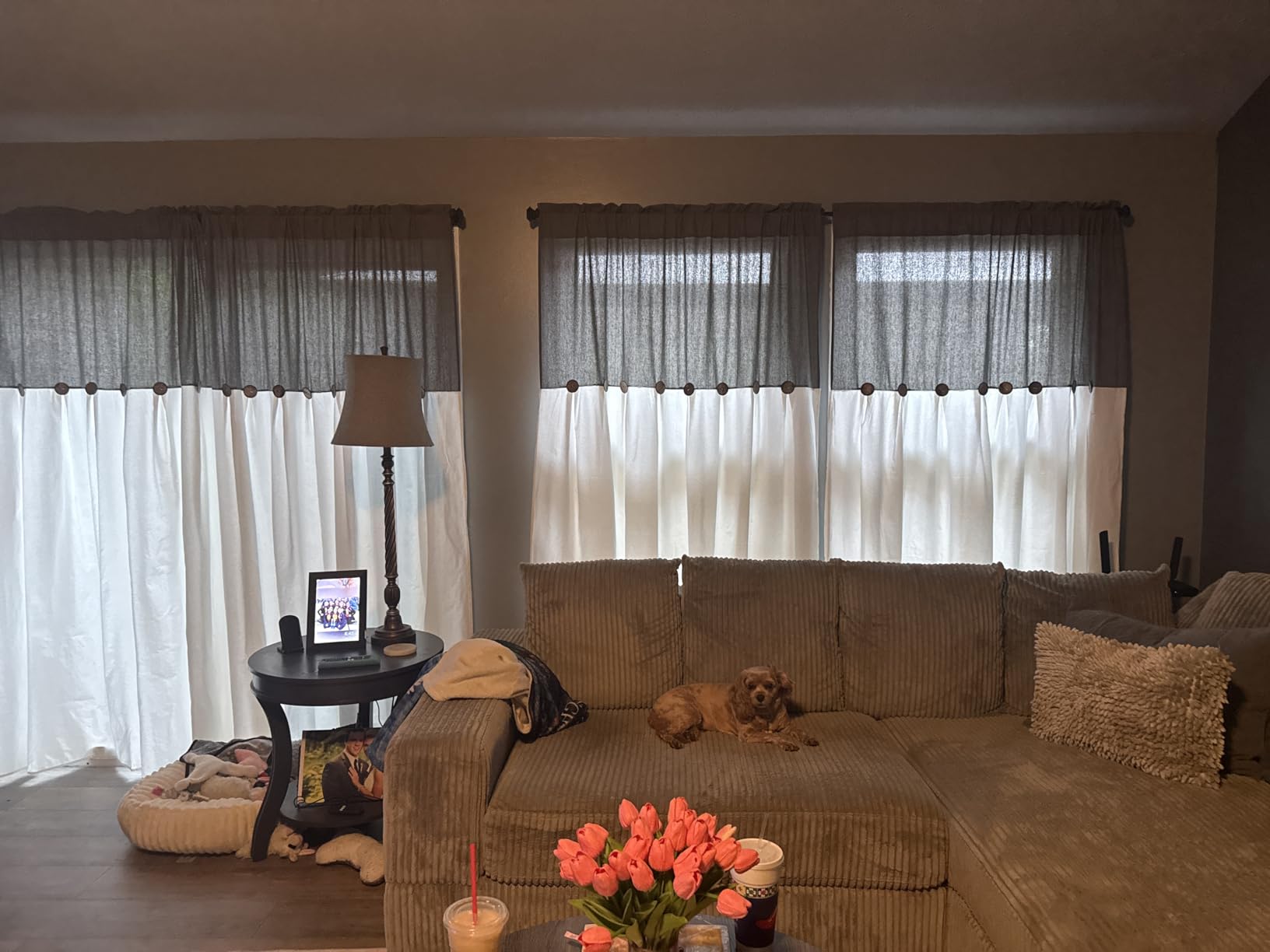 FRAMICS Farmhouse Valance Curtains, Boho Cotton Linen Kitchen Valance, Olive Green Rustic Button Window Valances for Kitchen Bathroom, Rod Pocket Valances for Windows, Olive Green, 52 x 18 Inch customer photo 2