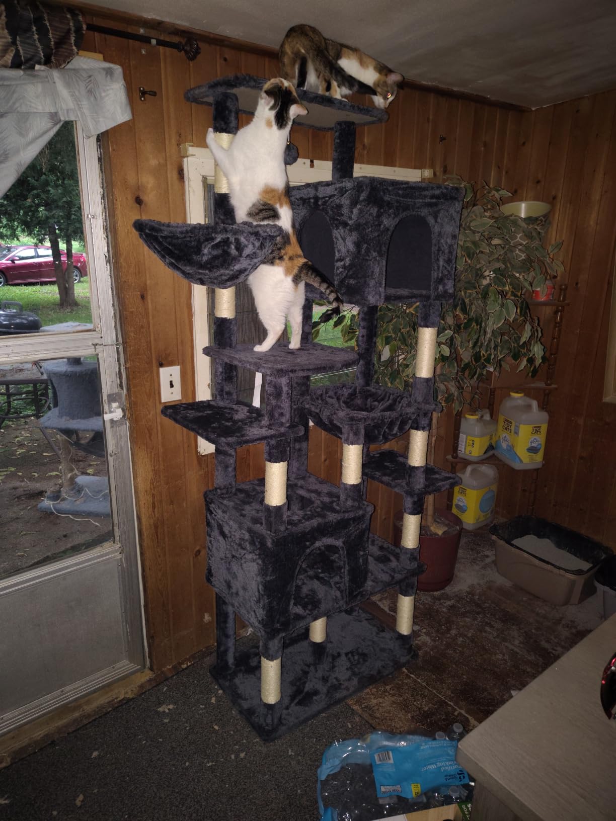 Heybly Cat Tree, 76-Inch Tall Heavy Duty Cat Tower for Big Cats with Extra Wide Baseboard, Multi-Level Large Cat Furniture with 2 Condos & 2 Hammocks, 10 Scratching Posts, Smoky Gray HCT039G customer photo 2