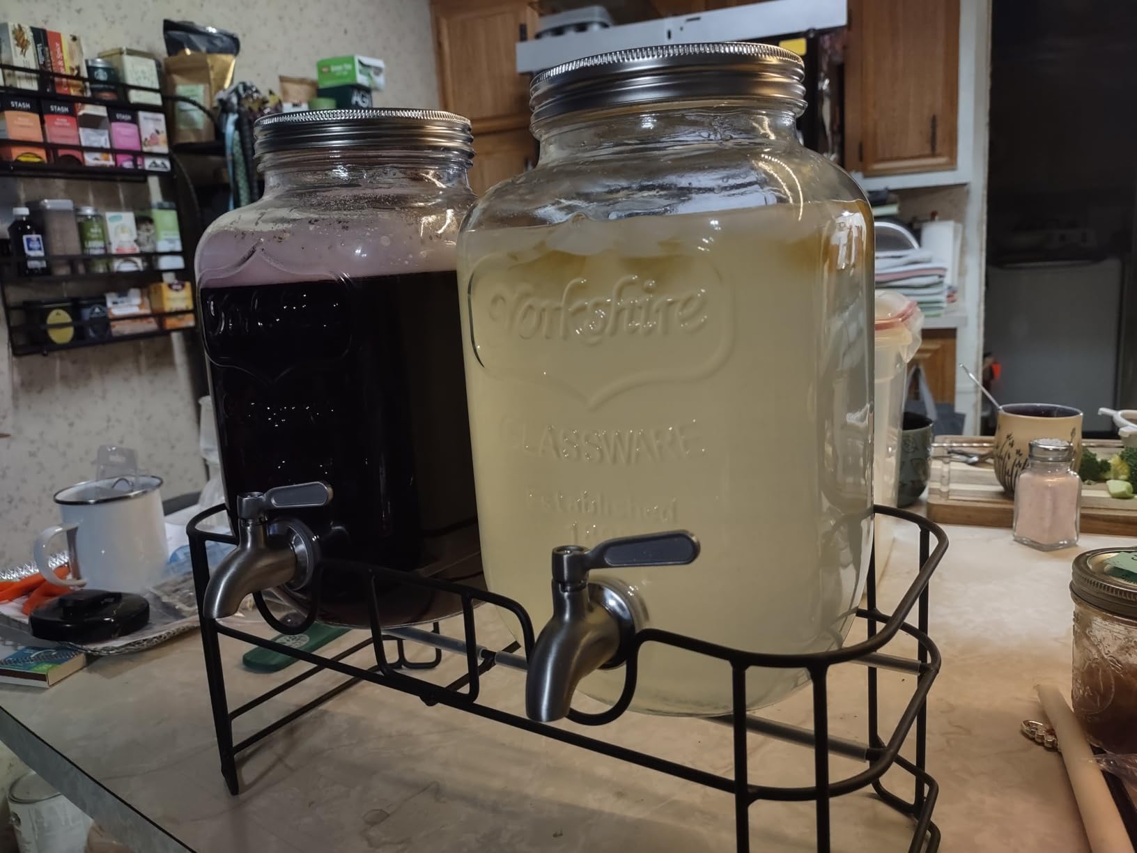 KIKCOIN 1 Gallon Glass Drink Dispensers for Parties, 2 Pack Leakproof Beverage Dispenser with Stand & 18/10 Stainless Steel Spigot & Filter - for Lemonade, Juice, Sun Tea, Punch - ALL DISHWASHER SAFE customer photo 2