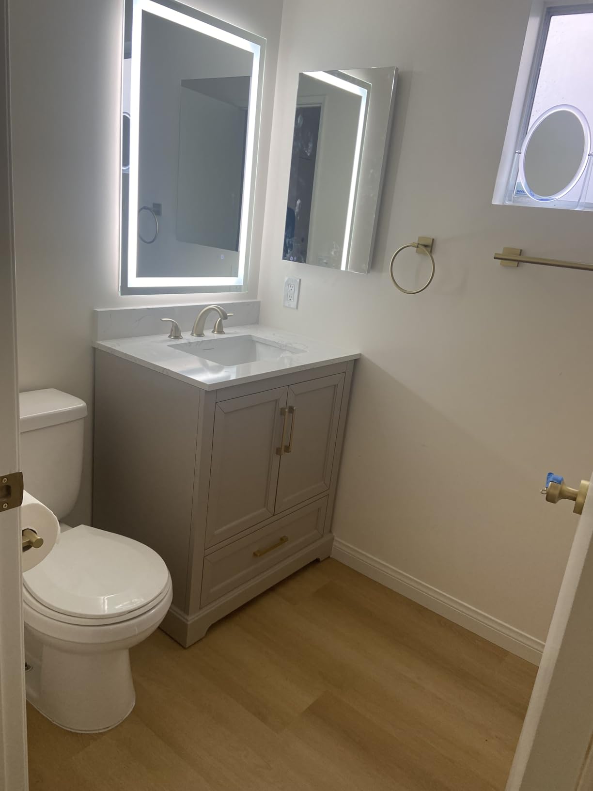 60 Inch Bathroom Vanity with Double Sink Combo, Greige | Solid Wood Frame with Marble Top & Backsplash, Fully-Assembled with 4 Soft-Closing Doors & 5 Dovetail Drawers customer photo 2