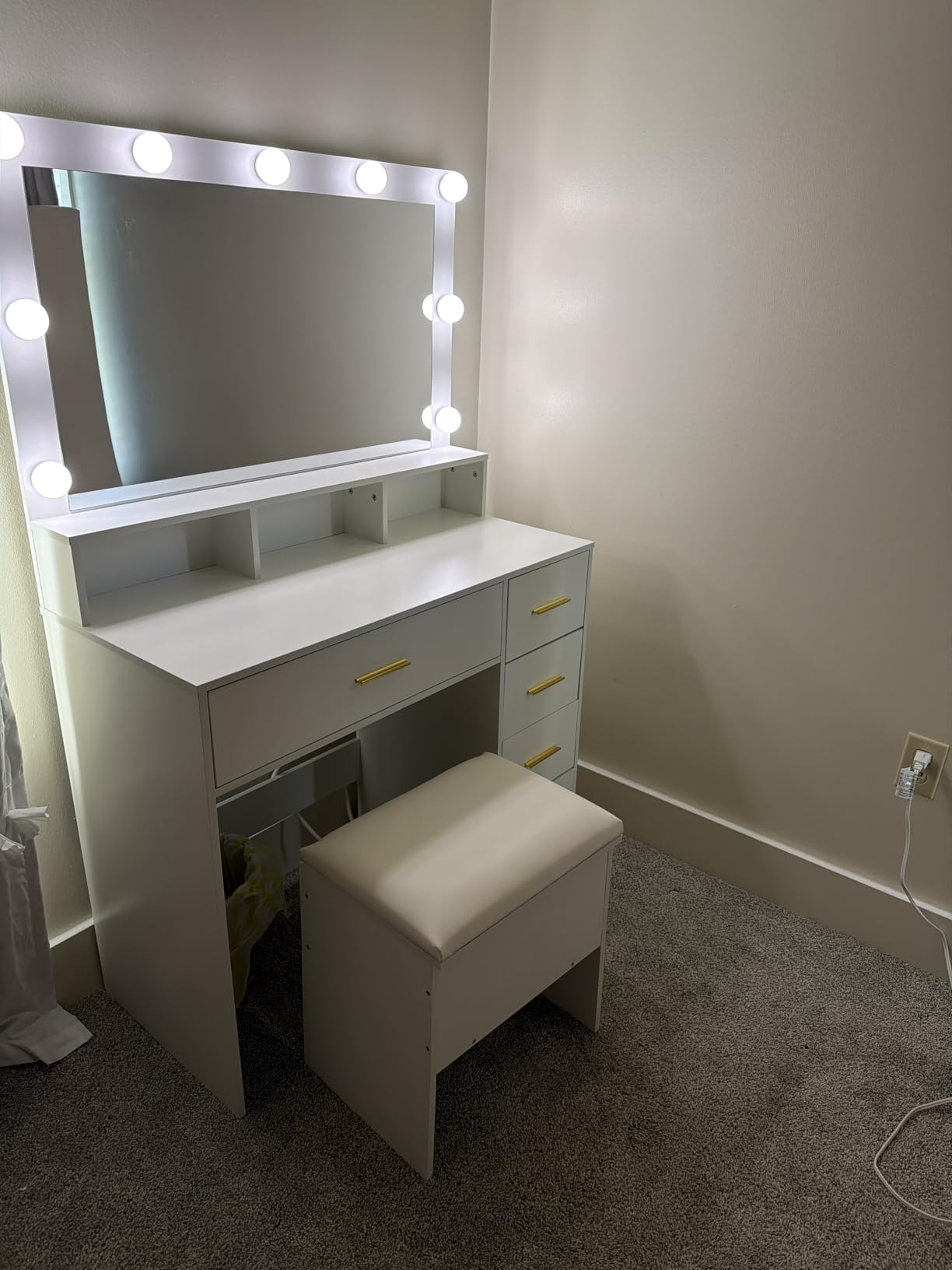 ERLEJIA Vanity Desk with Mirror and Lights, 35.43