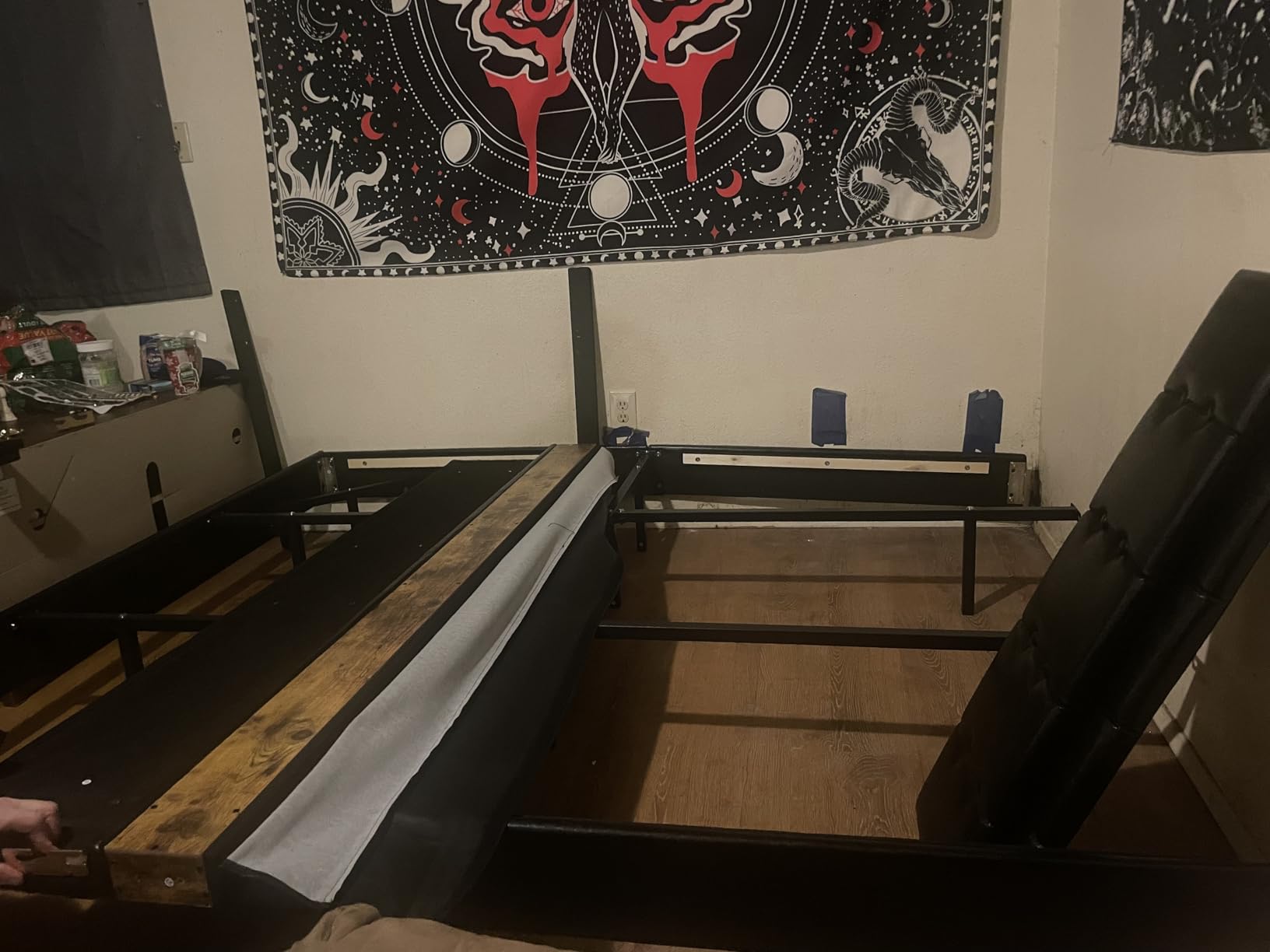 DICTAC Full Bed Frames with Storage Headboard and 2 Large Drawers, Gaming Bed with RGB Lights and Charging Station, Leather Upholstered Platform Bed, Esports-Style Bed, No Box Spring Needed, Black customer photo 2