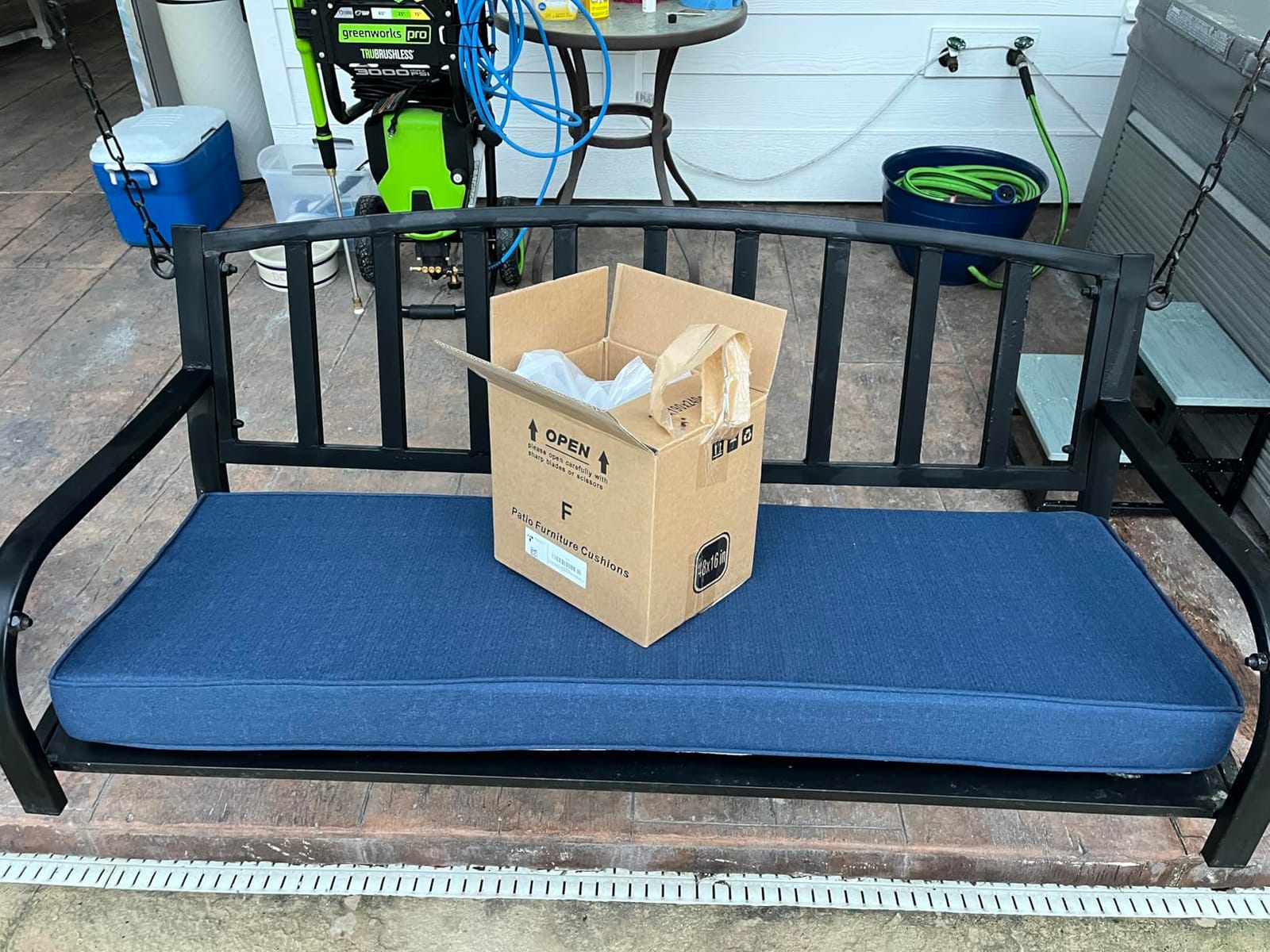 Outdoor Bench Cushion, Water-Resistant & Fade-Resistant, Porch Swing Cushions with Ties, Patio Furniture Seat Pads for Garden Loveseat Settee, Removable Cover Non-Slip Bottom, 48 x 16 Inch, Natural customer photo 1