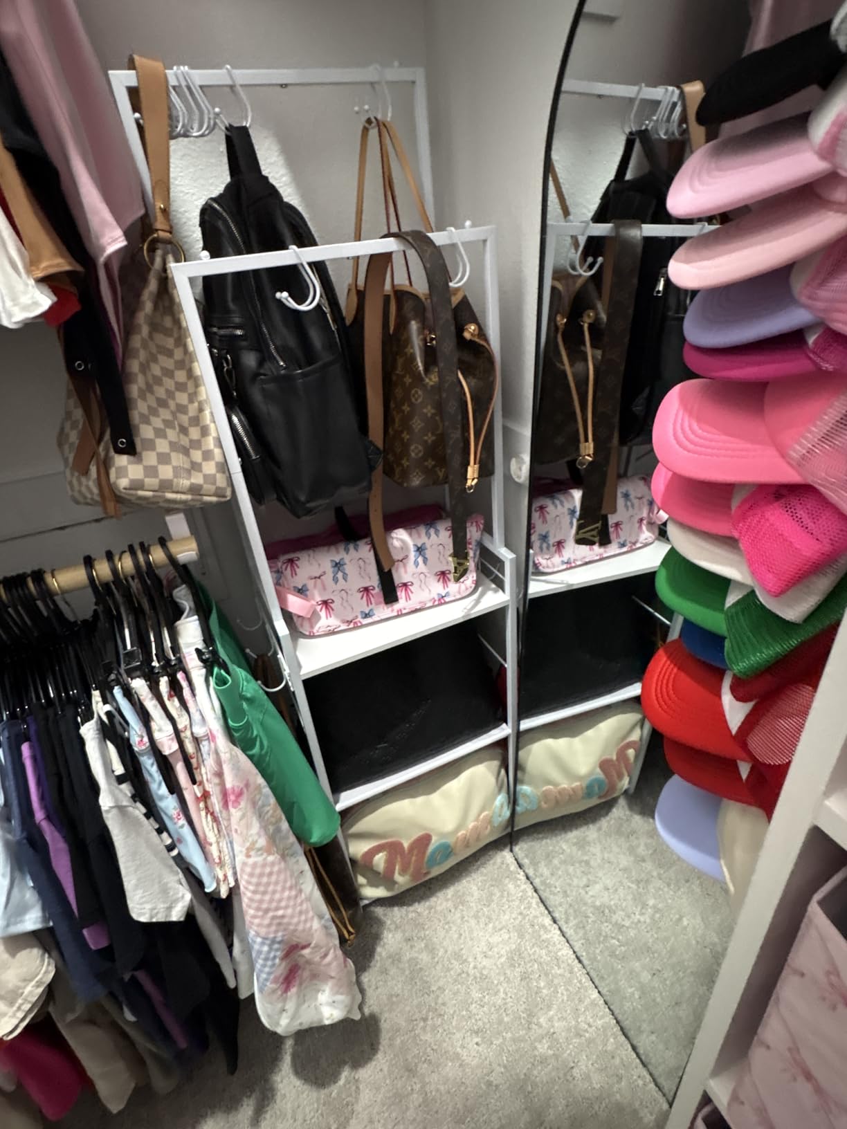 Tall Purse Organizer for Closet, Narrow & High-Capacity Handbag Organizer | Purse Rack Stand with 10 Purse Hanger & 6 Side Hooks, Space-Saving Bag Organizer Rack for Home, Closet, Small Space, Black customer photo 2
