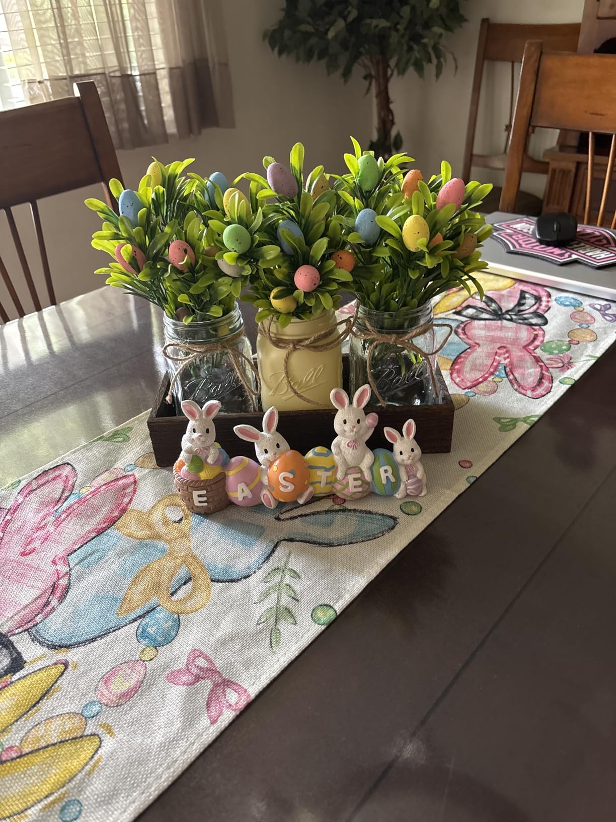 Easter Centerpiece Table Decorations for Table Runner Farmhouse Coffee Table Decor with Wood Tray and Led Light Table Centerpieces for Dining Room Kitchen Living, Green customer photo 1