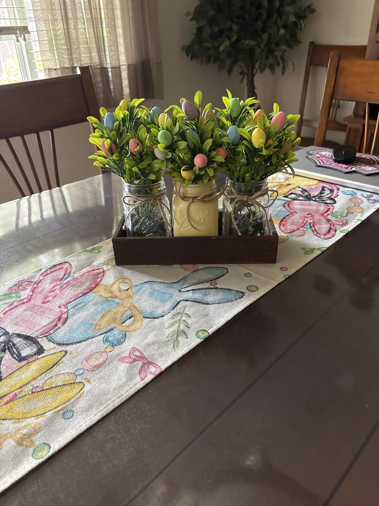 Easter Centerpiece Table Decorations for Table Runner Farmhouse Coffee Table Decor with Wood Tray and Led Light Table Centerpieces for Dining Room Kitchen Living, Green customer photo 2