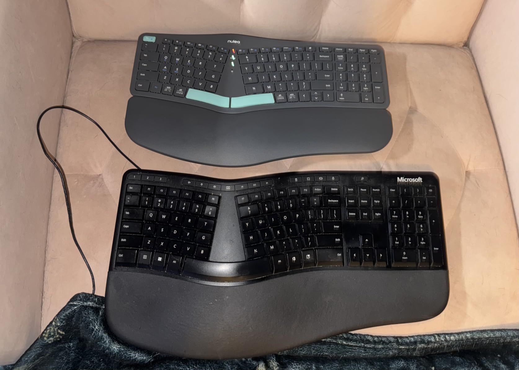Nulea Ergonomic Split Keyboard Wireless Cushioned Wrist Rest Rechargeable | Bluetooth 2.4G Keyboard With 3 Device Switching, Adjustable Tilt Legs, Comfortable Design for Windows and Mac customer photo 1