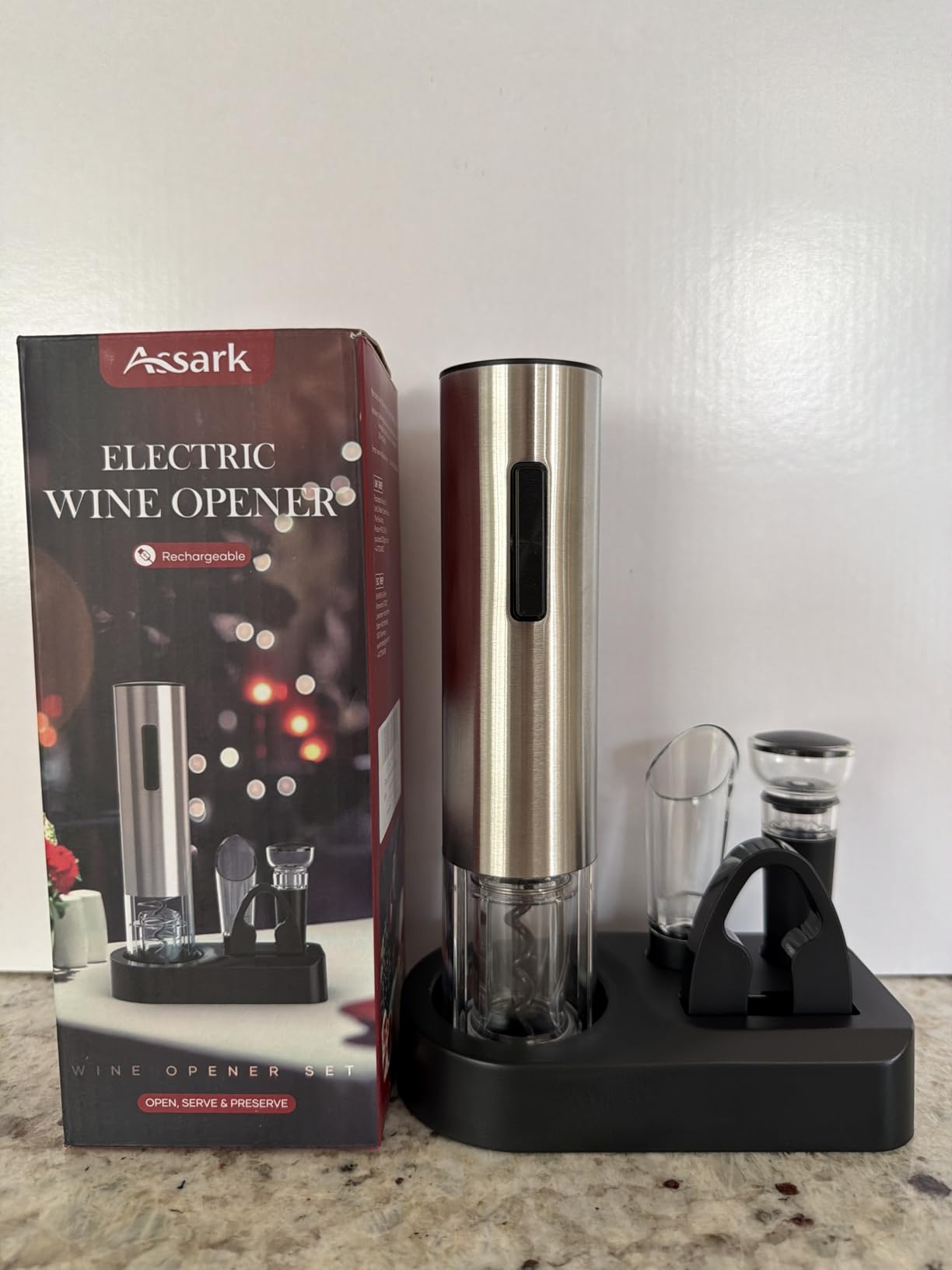 Electric Wine Opener, Rechargeable Automatic Wine Opener Corkscrew Opener Set With Wine Stopper, Foil Cutter, Wine Aerator, Storage Base & USB-C Cable Christmas Gifts for Wine Lovers customer photo 1