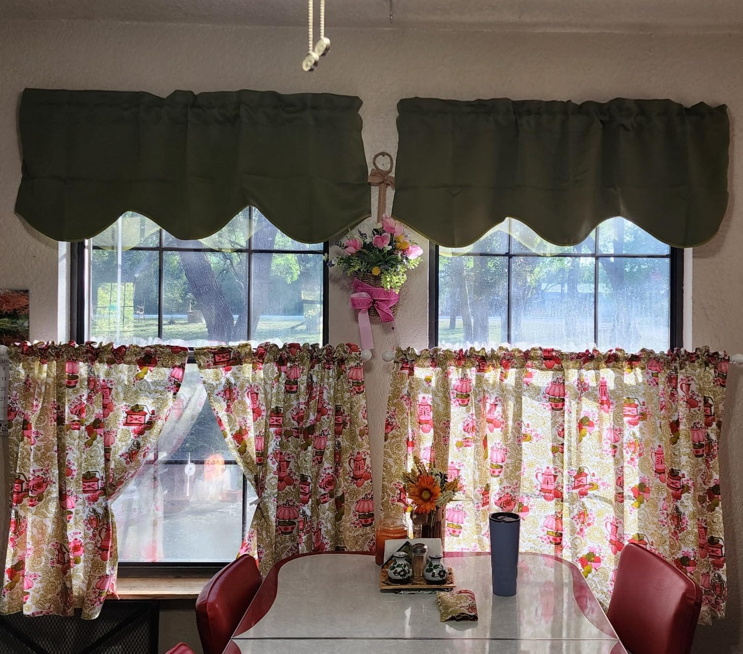 NICETOWN Greyish Green Valances 4 Panels for Living Room Bedroom | Scalloped Rod Pocket Valance Curtain Panel for Small Bay Kitchen Bathroom Window Thanksgiving, 52 W x 18 L customer photo 1