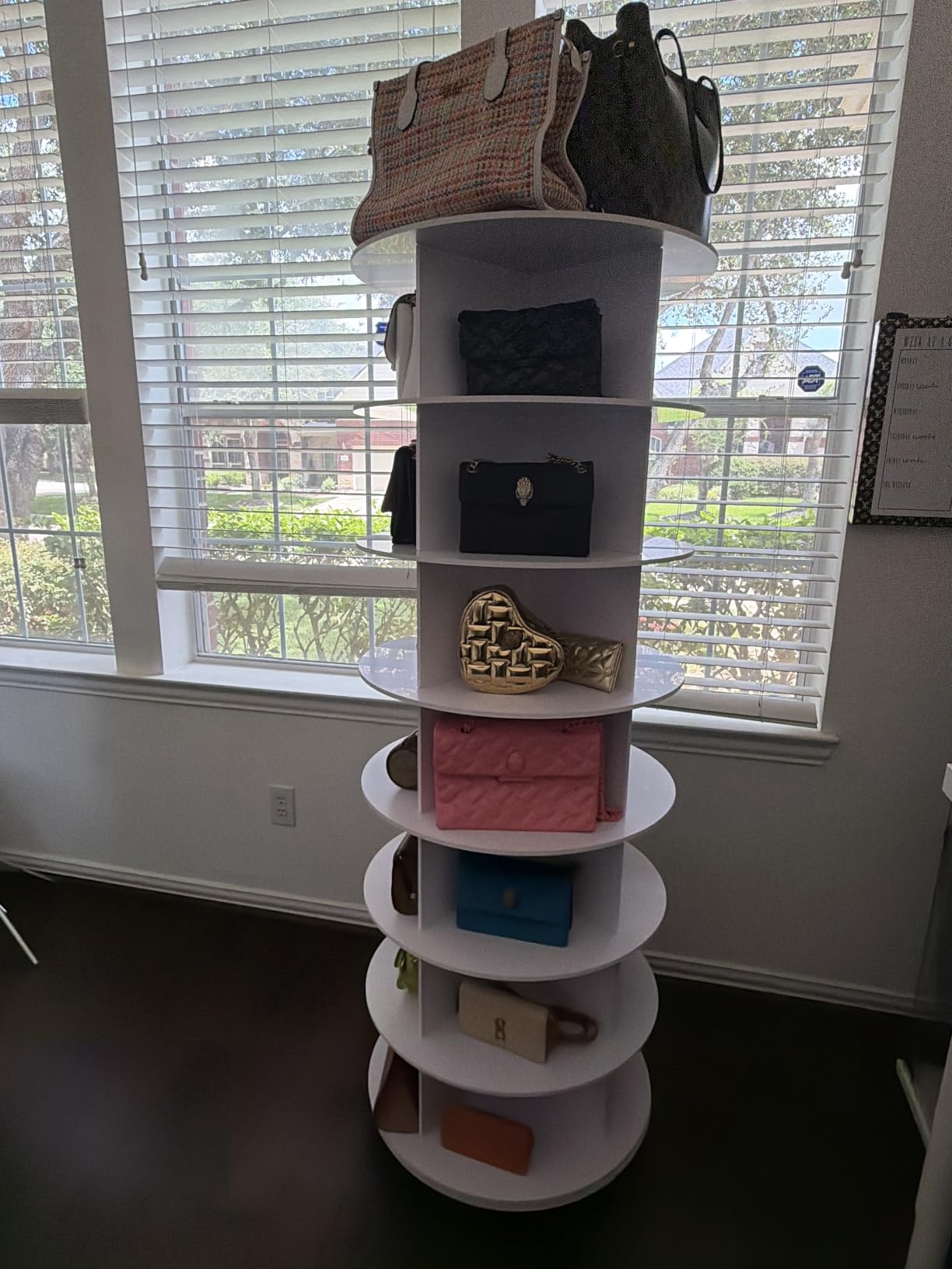 RUNSUNSPRI 7 Tier Rotating Shoe Rack Corner Organizer 360°Rotating Shoe Rack Tower Spinning Shoe Rack Tower for Bedroom Entryway Closet Holds 28-32 Pairs of Shoes Handbags Hats Display Decor customer photo 1