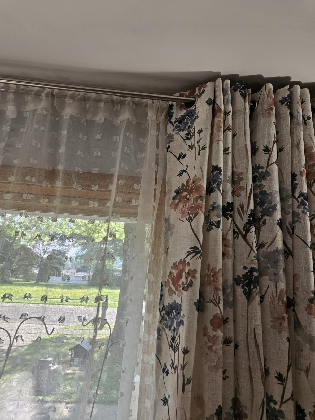 MYSKY HOME Floral Linen French Door Curtains 72 inch Long 2 Panels for Front Door, Light Filtering Privacy Semi Sheer Window Curtains with Rod Pocket, Yellow, 24