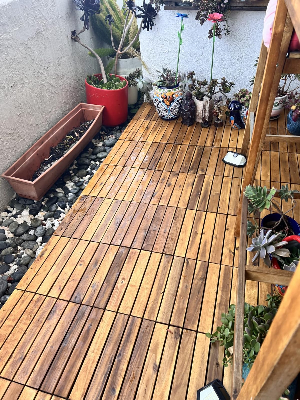 Acacia Interlocking Deck Tiles Outdoor Waterproof, Golden Teak Striped customer photo 2