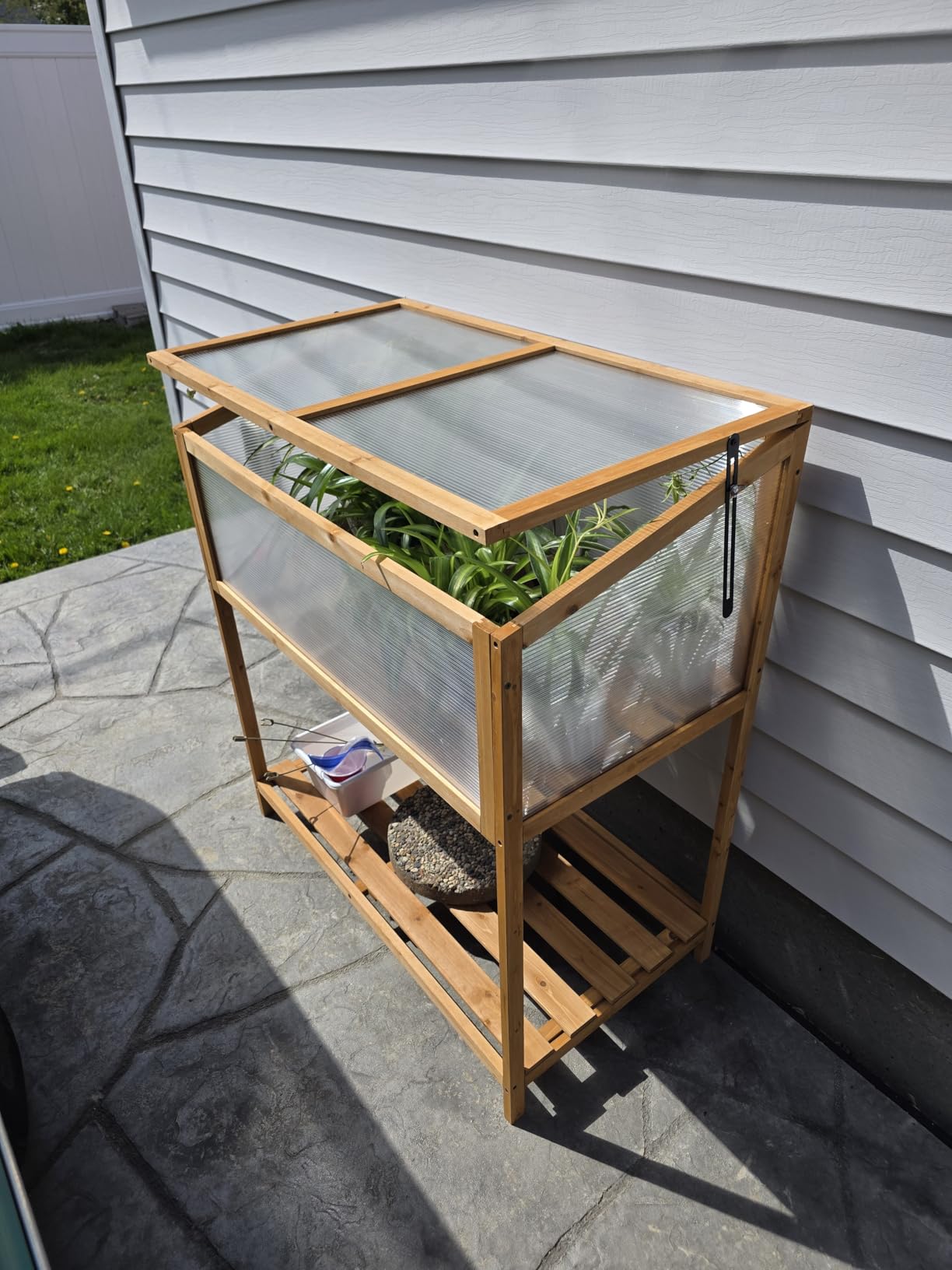 Giantex Wood Cold Frame Greenhouse, Portable Raised Flower Planter Protection with Transparent Panels & Adjustable Roof, Small Indoor Outdoor Hot House for Garden Balcony, 40