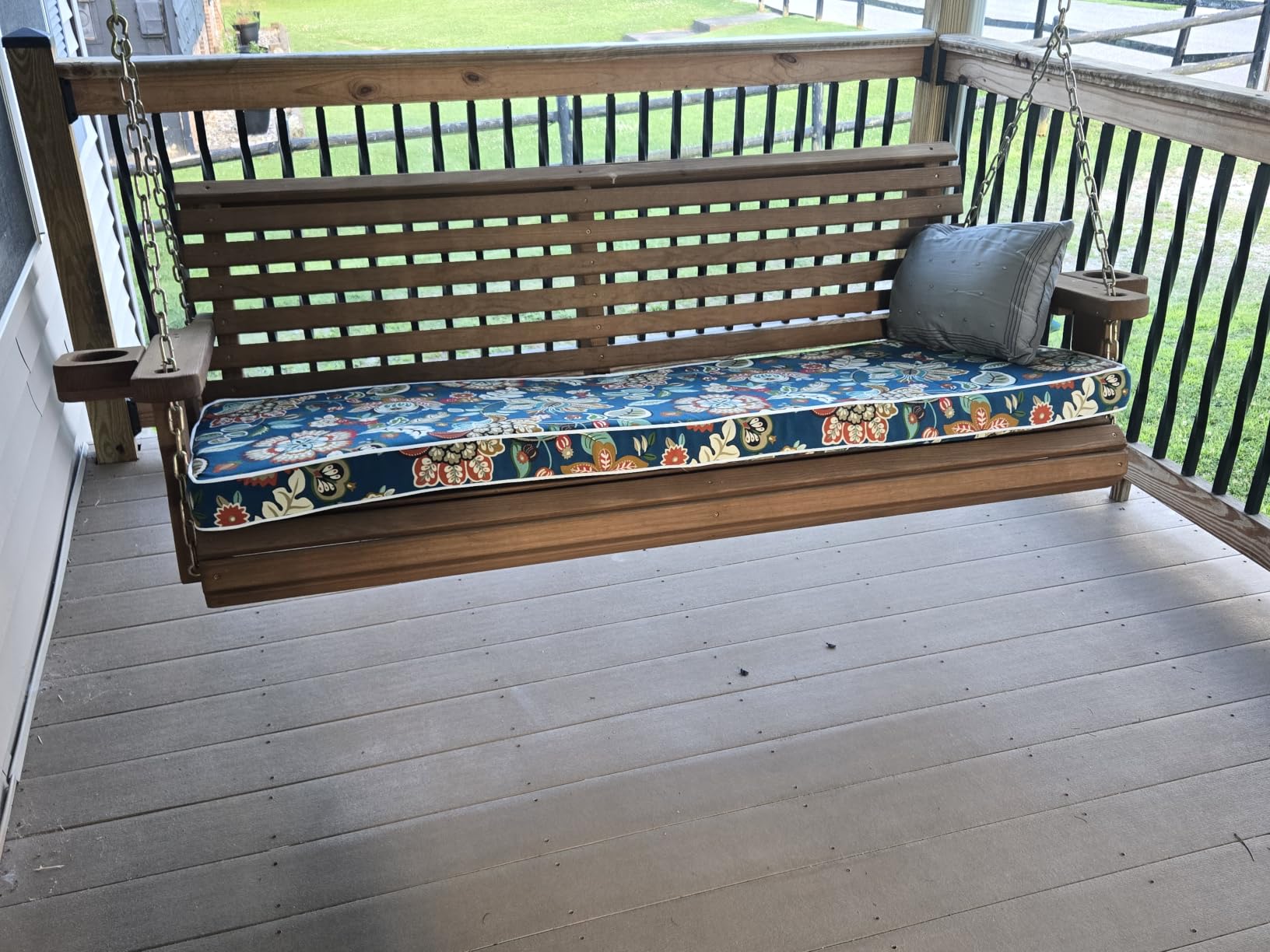 LVTXIII Outdoor Bench Cushion with Ties, 59x18x3 Inch Water-Repellent Patio Furniture Cushion, Long Cushion Pad for Patio Sofa, Garden Seat, Porch Glider, Elegant Vines Navy customer photo 1