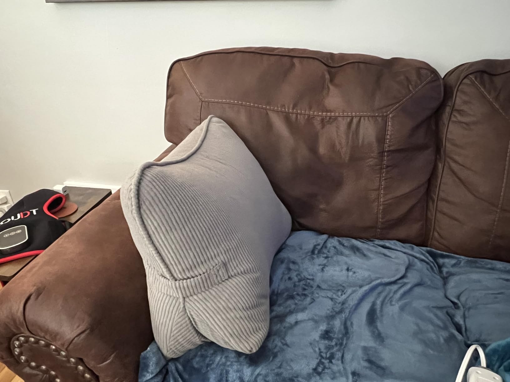 Pat. Pend. Corduroy Lumbar Support Backrest Pillow for Sitting & Reading, Ergonomic Triangle Cushion for Sofa, Armchair & Bed, Removable Cover, Dark Grey customer photo 2