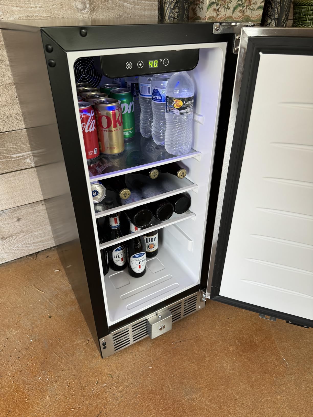 EUHOMY 24 Inch Under Counter Beverage Refrigerator, 180 Can Beverage Fridge, 37°F to 65°F, Compressor Cooling, Built-in or Freestanding, Stainless Steel Door, Digital Temperature Control, LED Light customer photo 1