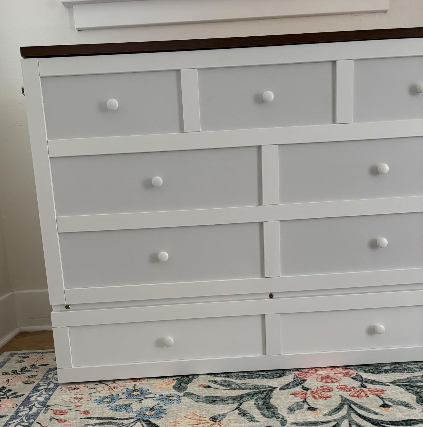 PVWIIK Queen Size Murphy Bed with Desk,Removable Shelves,White | Murphy Bed with Desk and Removable Shelves on Each Side,Solid Pine Cabinet Bedframe customer photo 2