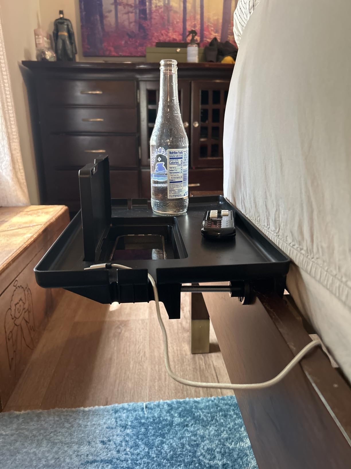 COOL-ANGLE Bedside Shelf for Bunk Bed & College Dorm, 13x9.5 Clamp-On Floating Nightstand with Hidden Storage & Cable Management, Fits Bed Rails up to 2.9