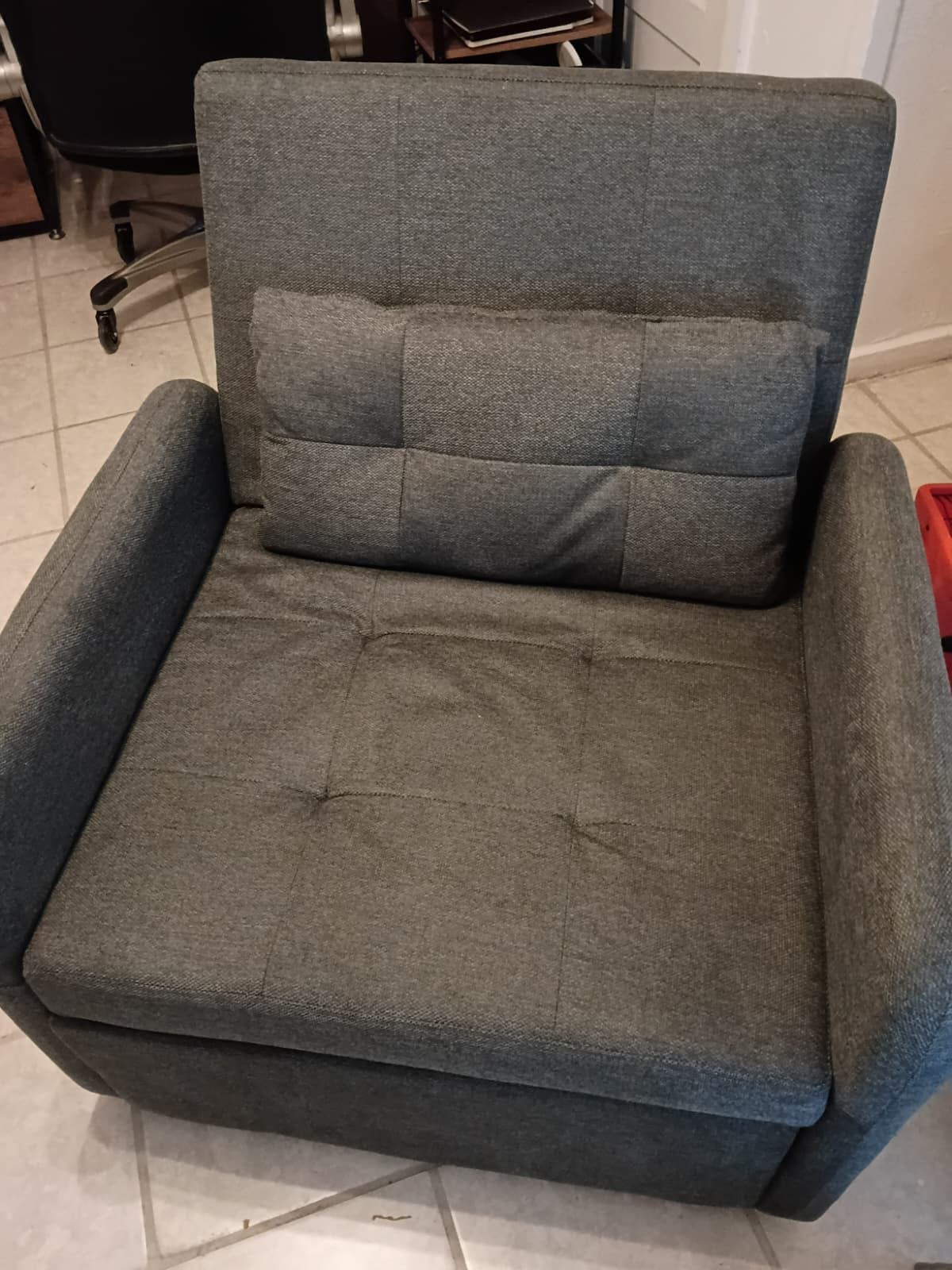 Convertible Sleeper Chair-Fabric Futon Sofa Bed, Single Sleeper Sofa, Small Couch Bed with USB Port, Foldable Table, Pillow, Adjustable Backrest for Dorm/Bedroom/College Darkgrey customer photo 1