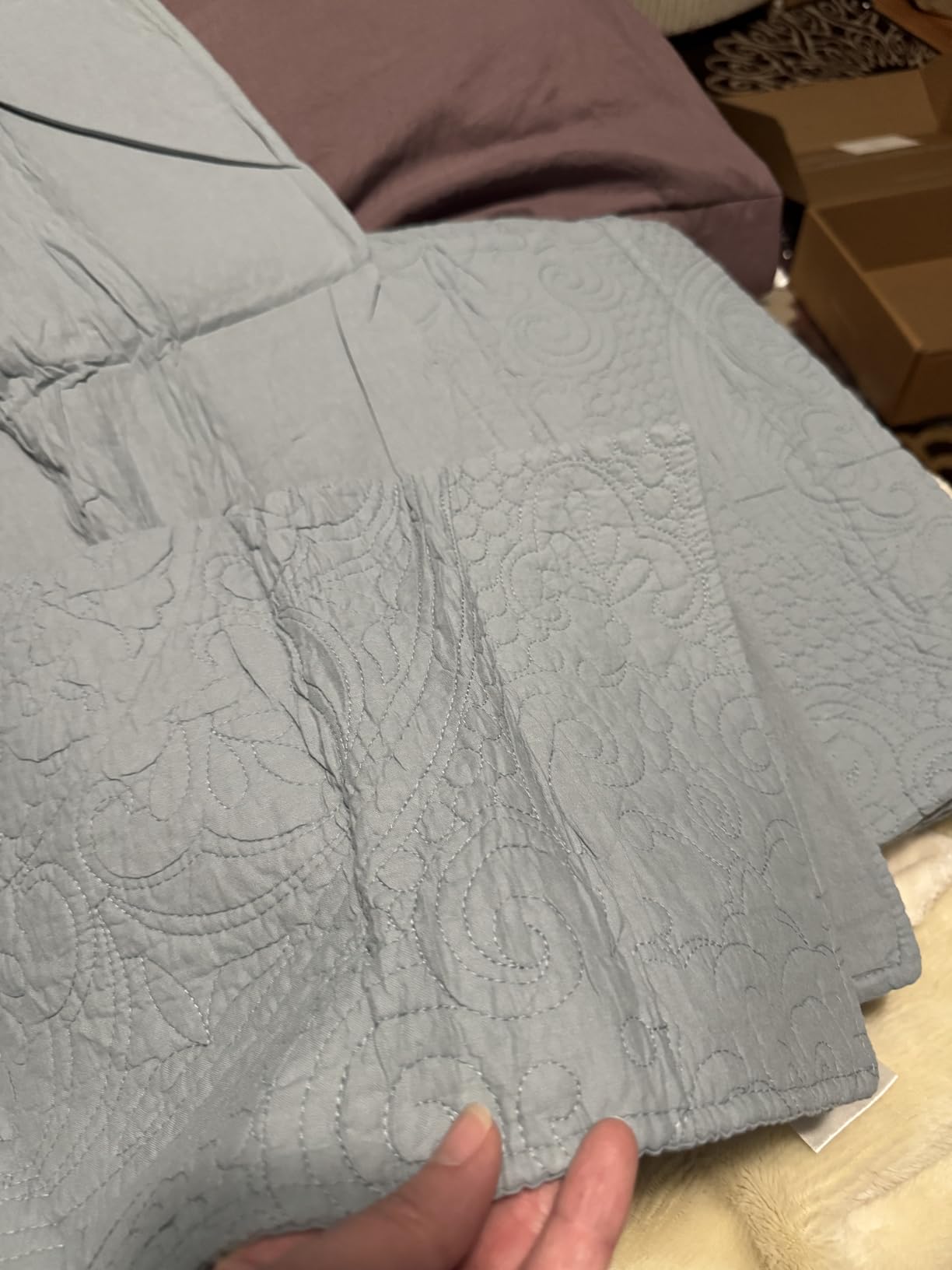 EverGrace 100% Cotton Medallion Stitch Quilt Set, King Size, Soft Sea | Matelasse Bedspread Coverlet, Pre-Washed Soft & Lightweight, Oversized Bedding Set for All Season, with 2 Pillow Shams customer photo 2