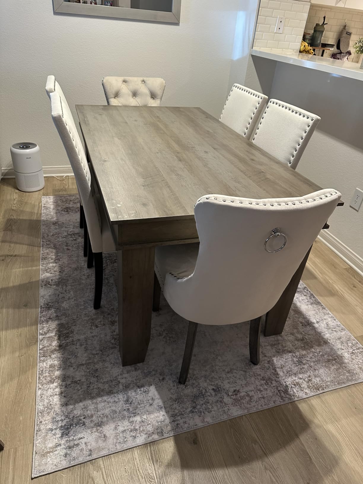 GarveeHome Farmhouse Dining Table for 4-6 People, 63 in Long Kitchen Tables with Wooden Sturdy Frame, 5 ft Large Rectangular Dinner Table for Dining Room, Kitchen, Natural Oak, 63