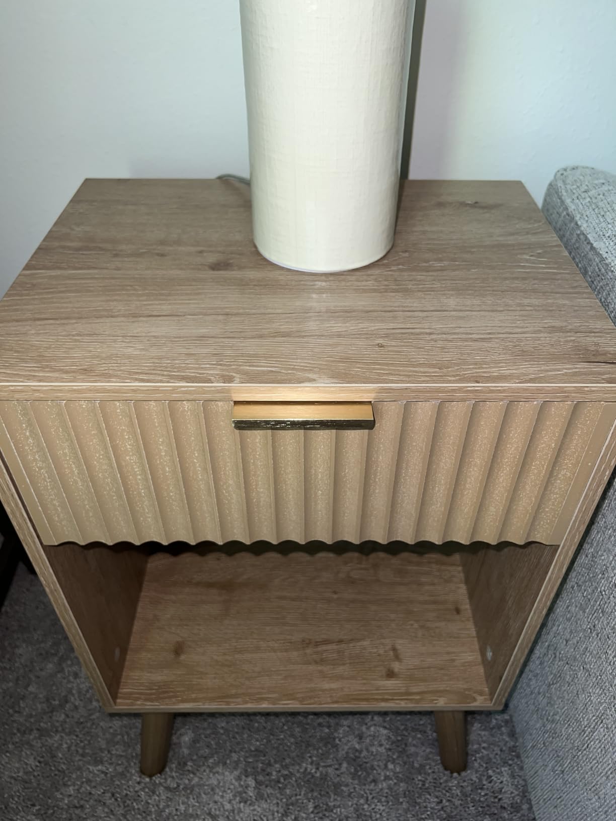 Fultyle Walnut Nightstand, Fluted Bedside Table with Drawer and Open Shelf | Mid Century Modern Night Stand, Wooden End Side Table with Solid Wood Legs, for Bedroom, Living Room, Office (Walnut Brown) customer photo 1