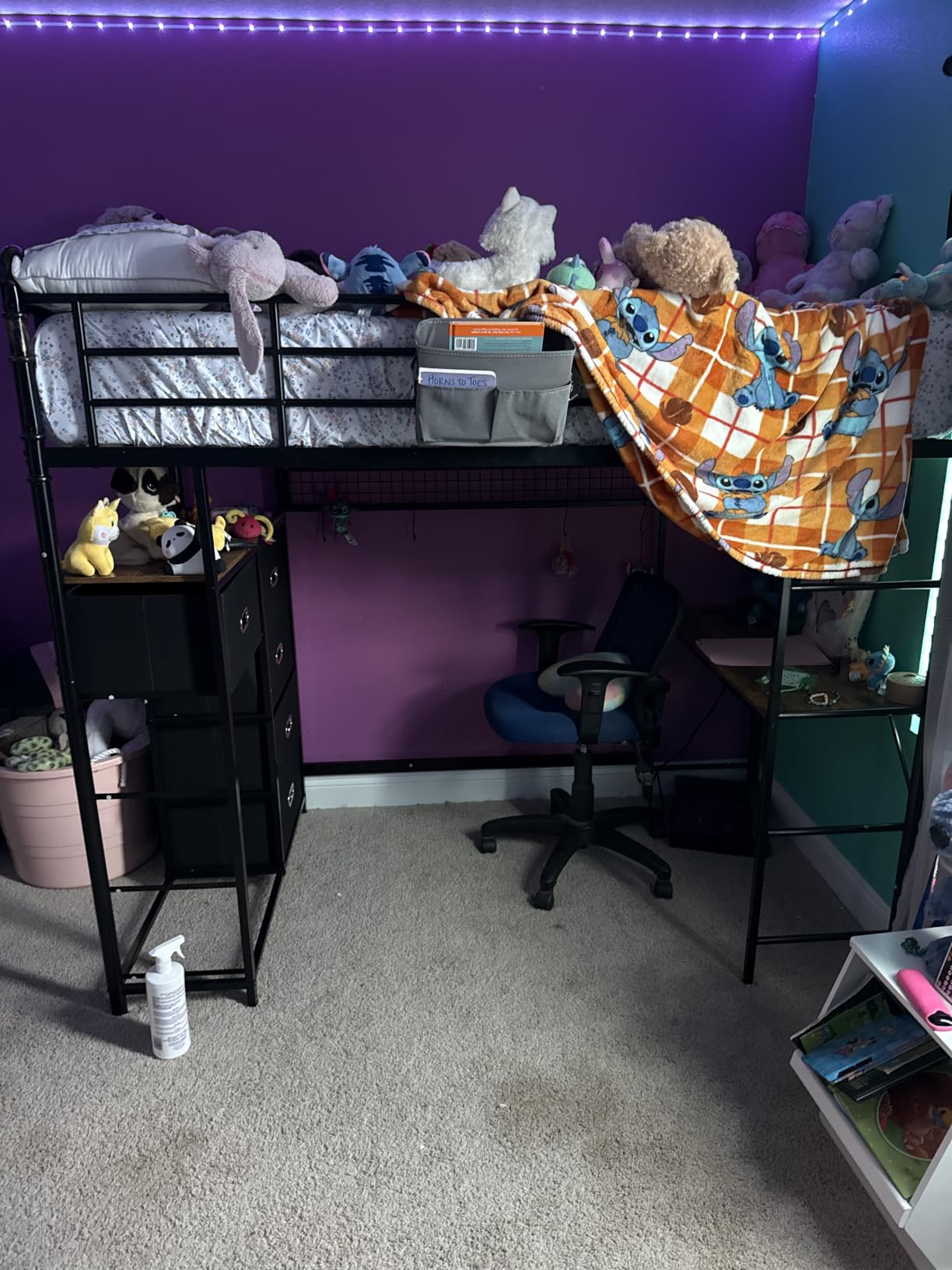 Twin Loft Bed with Desk and 8 Storage Drawers, Metal Loft Bed Twin Size with LED Lights & Charging Station, Bed Frame with Hanging Rod, Safety Guardrail & Ladder, for Kids & Teens (Rustic Brown) customer photo 2