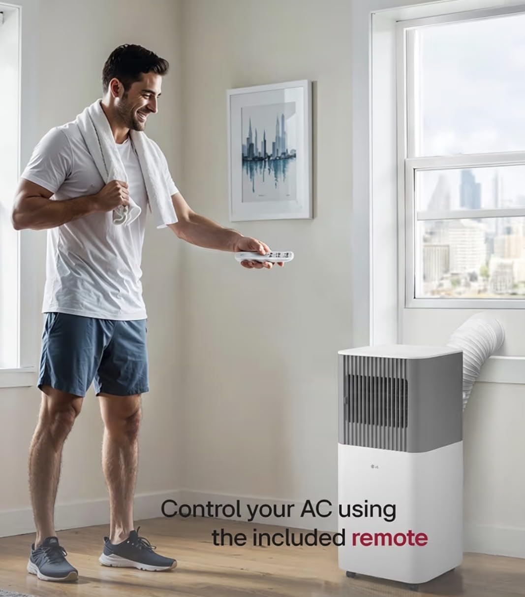 LG 6,000 BTU SACC (10,000 BTU ASHRAE) Portable Air Conditioner, 115V, Cools 250 Sq.Ft. (10' x 25' Room Size), Quiet Operation, LCD Remote Control, and Window Installation Kit, White & Gray customer photo 1