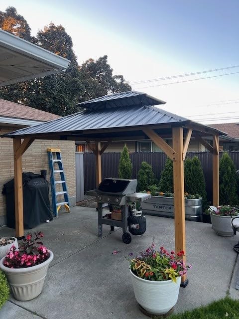 Aoxun 10' x 12' Outdoor Wood Gazebo, Hardtop Gazebo | Permanent Wooden Pavilion with Galvanized Steel Double Roof, for Patio, Garden, Deck, Cedar Wood, Natural customer photo 1