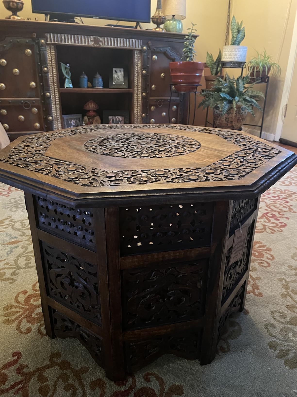 COTTON CRAFT Solid Wood Coffee Table - Hand Carved Decorative Center Table | 30.5x21.5x18 inch Antique Brown 100% Mango Wood Living Room Table with Storage Shelf - Easy Assembly Rustic Farmhouse Table customer photo 2