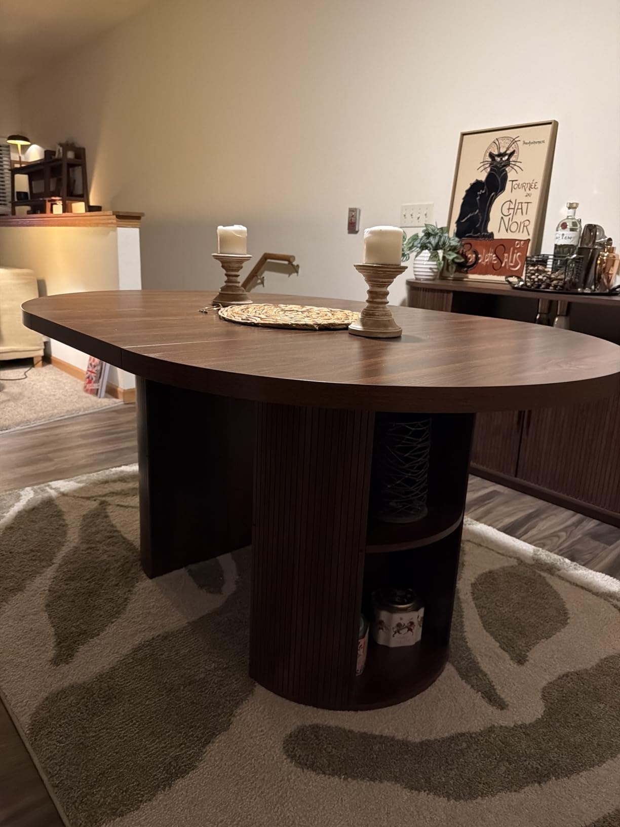 41-78 Inch Extendable Dining Table for 4-8, Fluted Expandable Kitchen Table with Storage, 2 Leaf, Mid Century Modern Oval Dinner Tables for Dining Room, Kitchen, Living Room, Walnut customer photo 2