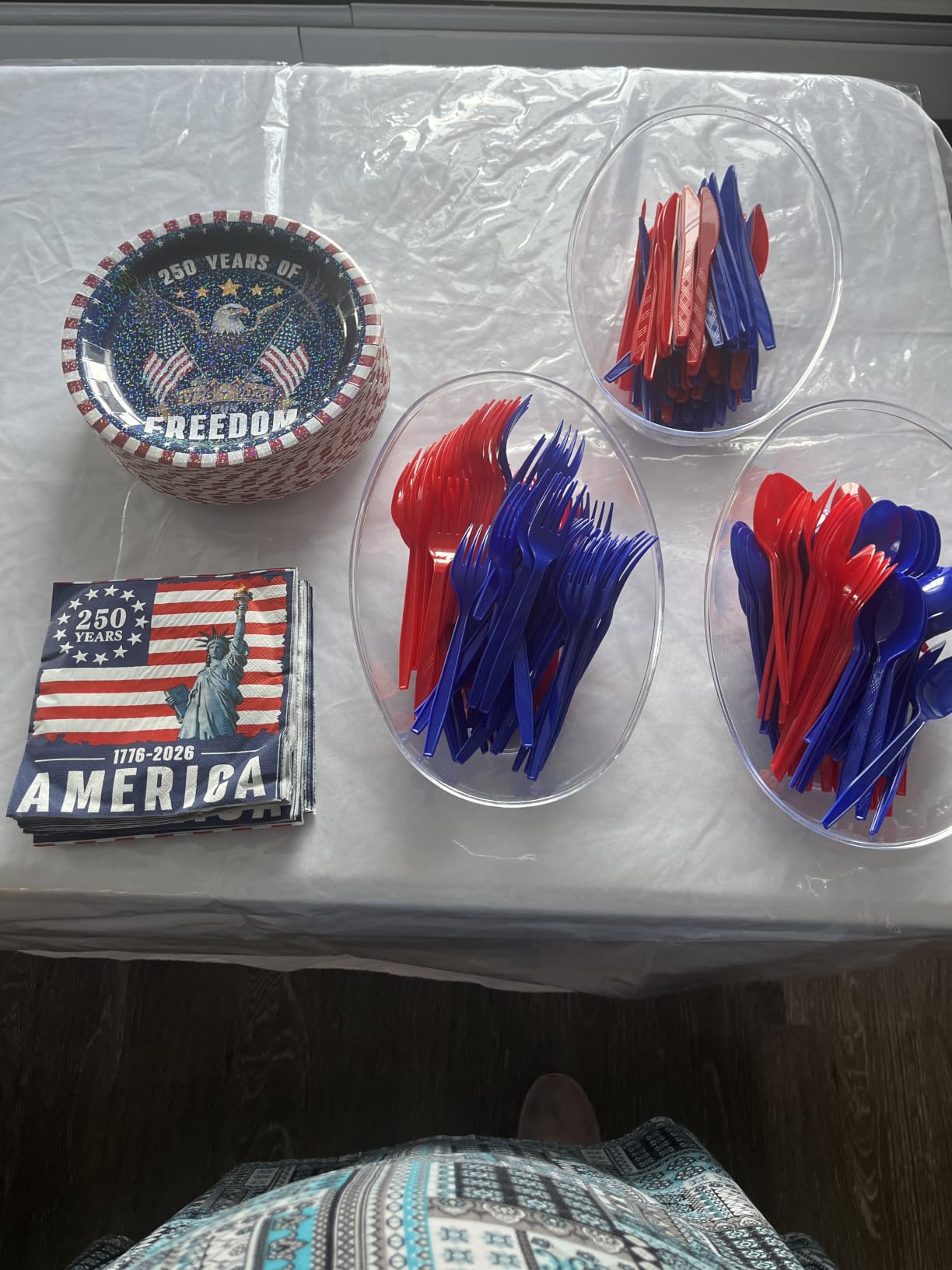 Iridescent USA 250 Years Anniversary Party Tableware Decorations Kit, Holographic Laser Plates(9