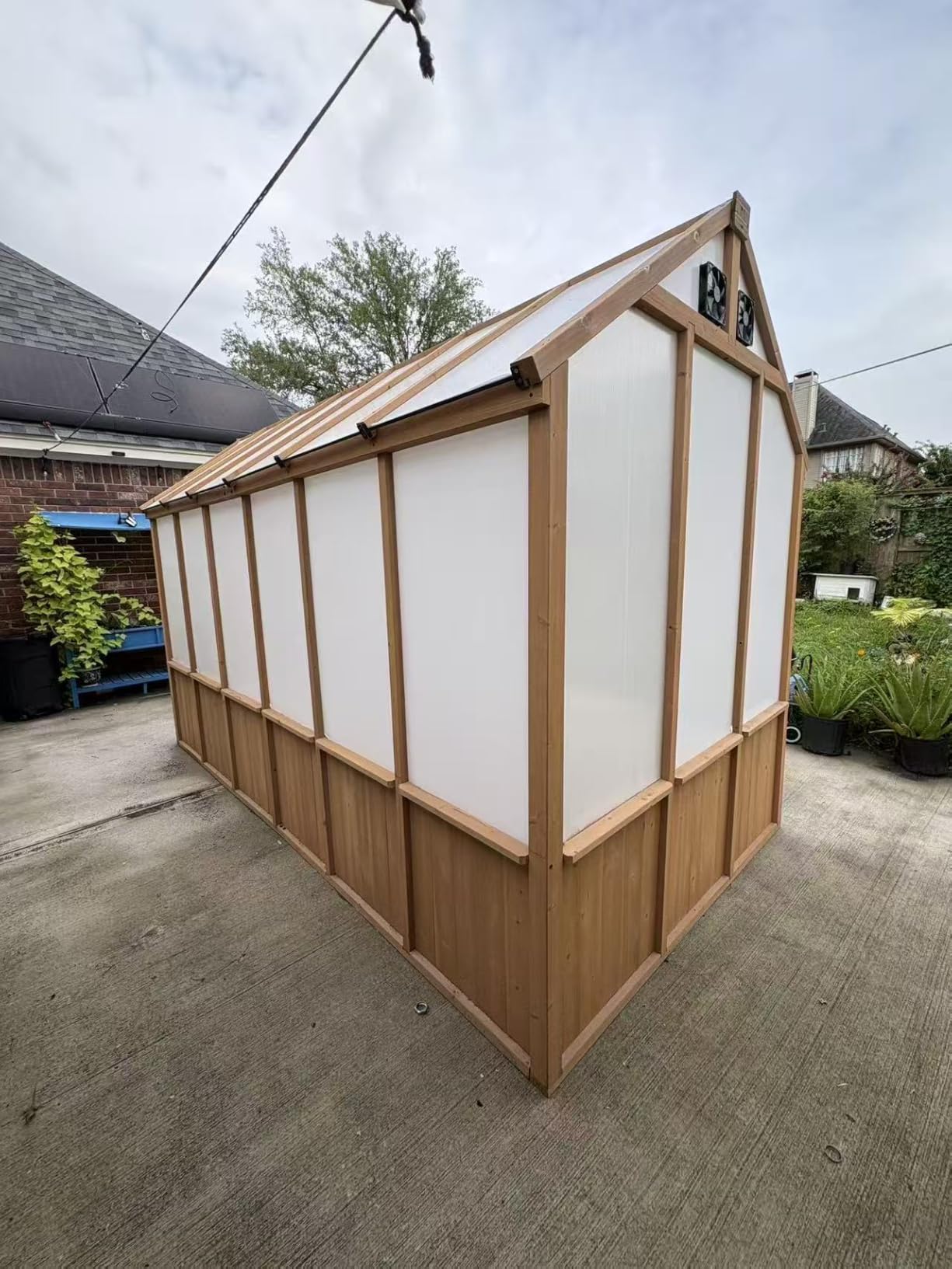 Modern Shade EverBloom 6.5'x8' Wooden Greenhouse, 8' Extra-Tall Cedar Wood Greenhouse with Built-in Outdoor Faucet Kit, Heavy Duty Greenhouse with Built-in Shelving, Power Strip & Ventilation System customer photo 1