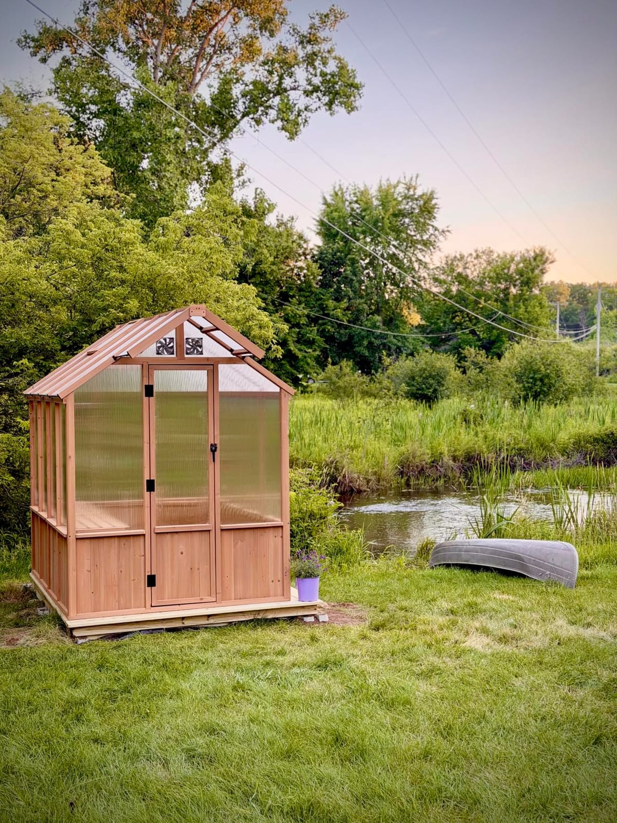 Modern Shade EverBloom 6.5'x8' Wooden Greenhouse, 8' Extra-Tall Cedar Wood Greenhouse with Built-in Outdoor Faucet Kit, Heavy Duty Greenhouse with Built-in Shelving, Power Strip & Ventilation System customer photo 2
