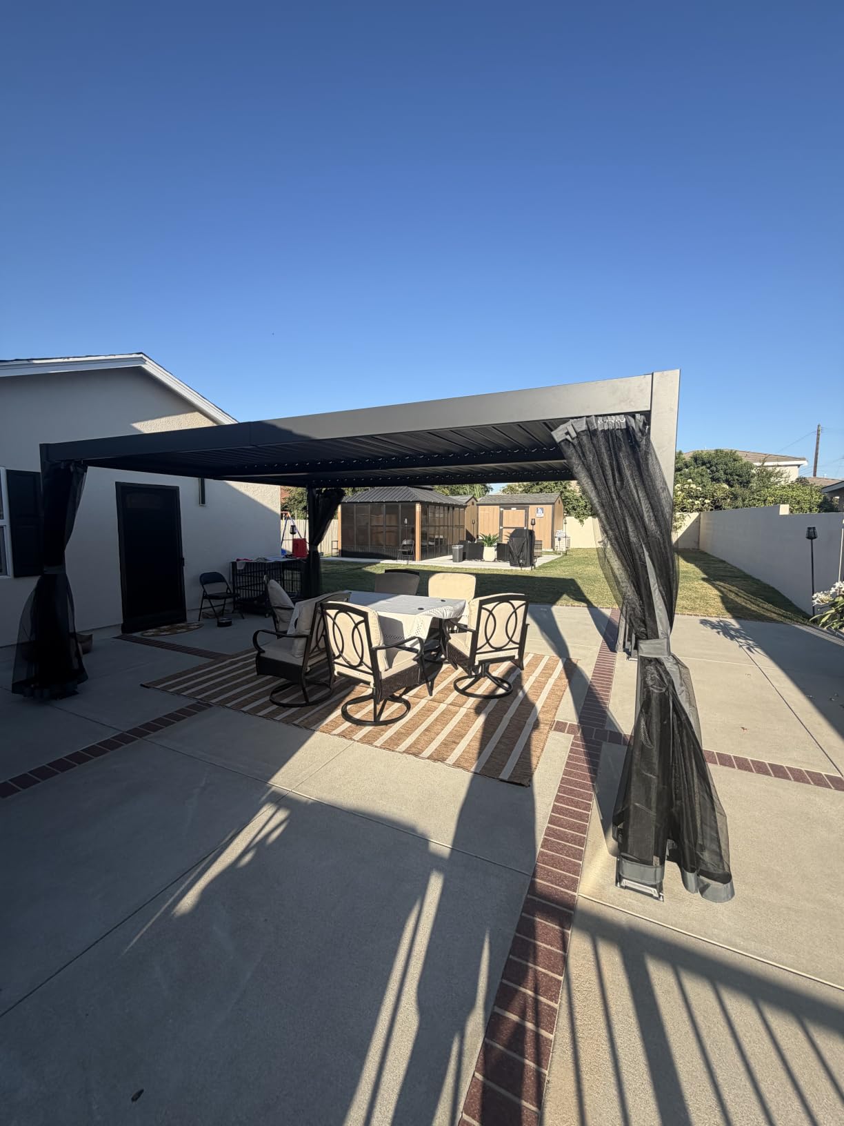 12' x 16' Pergola with Curtain & Adjustable Roof & Aluminum Frame for Patio | Louvered Pergola, Patio Pergola with Netting & Gutter System, Outdoor Pergola, Hardtop Gazebo for Deck, Yard, Dark Gray customer photo 2