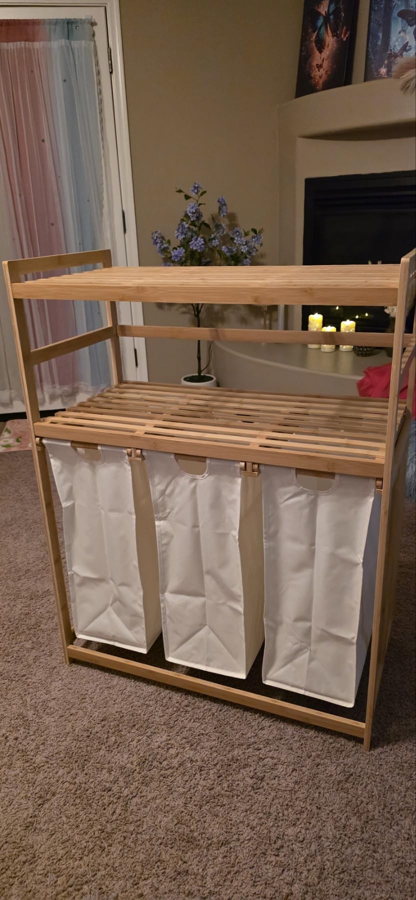 Bamboo 200L Laundry Hamper with 2 Tiers Shelf, Laundry Room Organization | 4 Section Laundry Sorter with Removable Pull-Out Bag, Large Dirty Clothes Hamper for Laundry Room, Bathroom, Bedroom, Natural customer photo 2