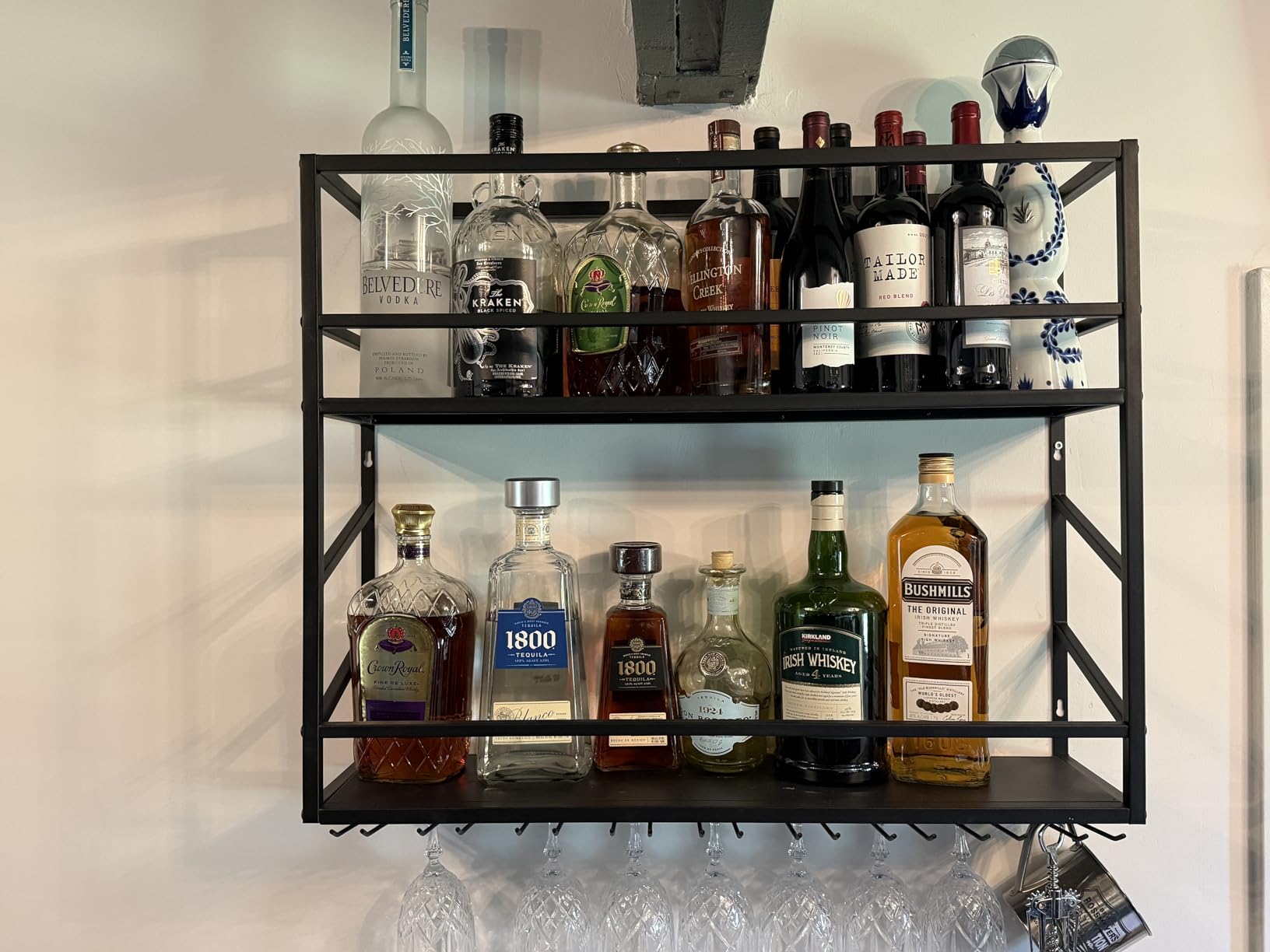 2-Tier Wall Mounted Wine Rack with LED, 31.5