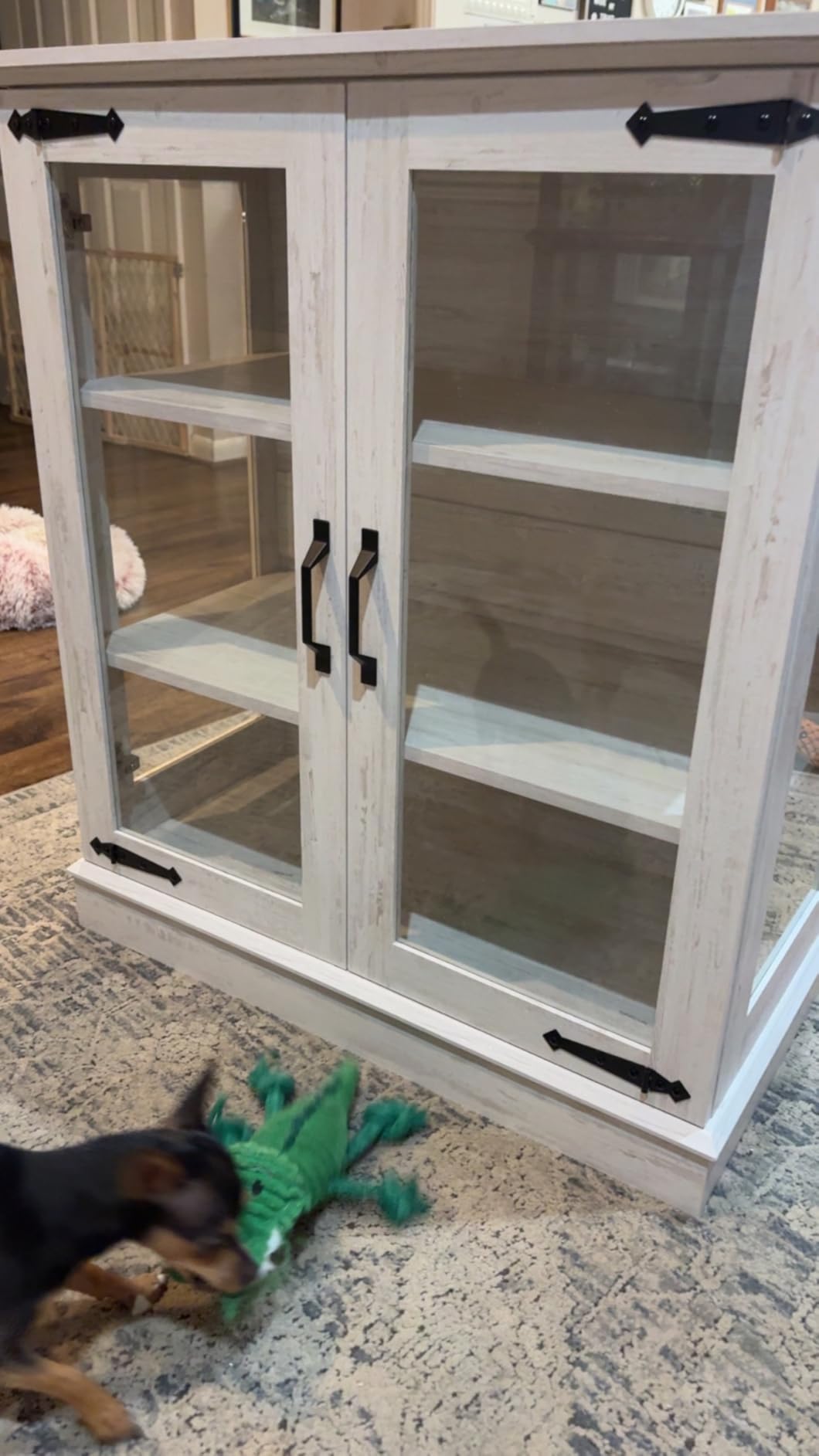 FOREST GRAVITY Small Display Buffet Cabinet with Glass Doors and Shelves | Adjustable Shelf; Glass Doors; For Showcase; Antique White; Easy Assembly With Clear Instruction customer photo 1