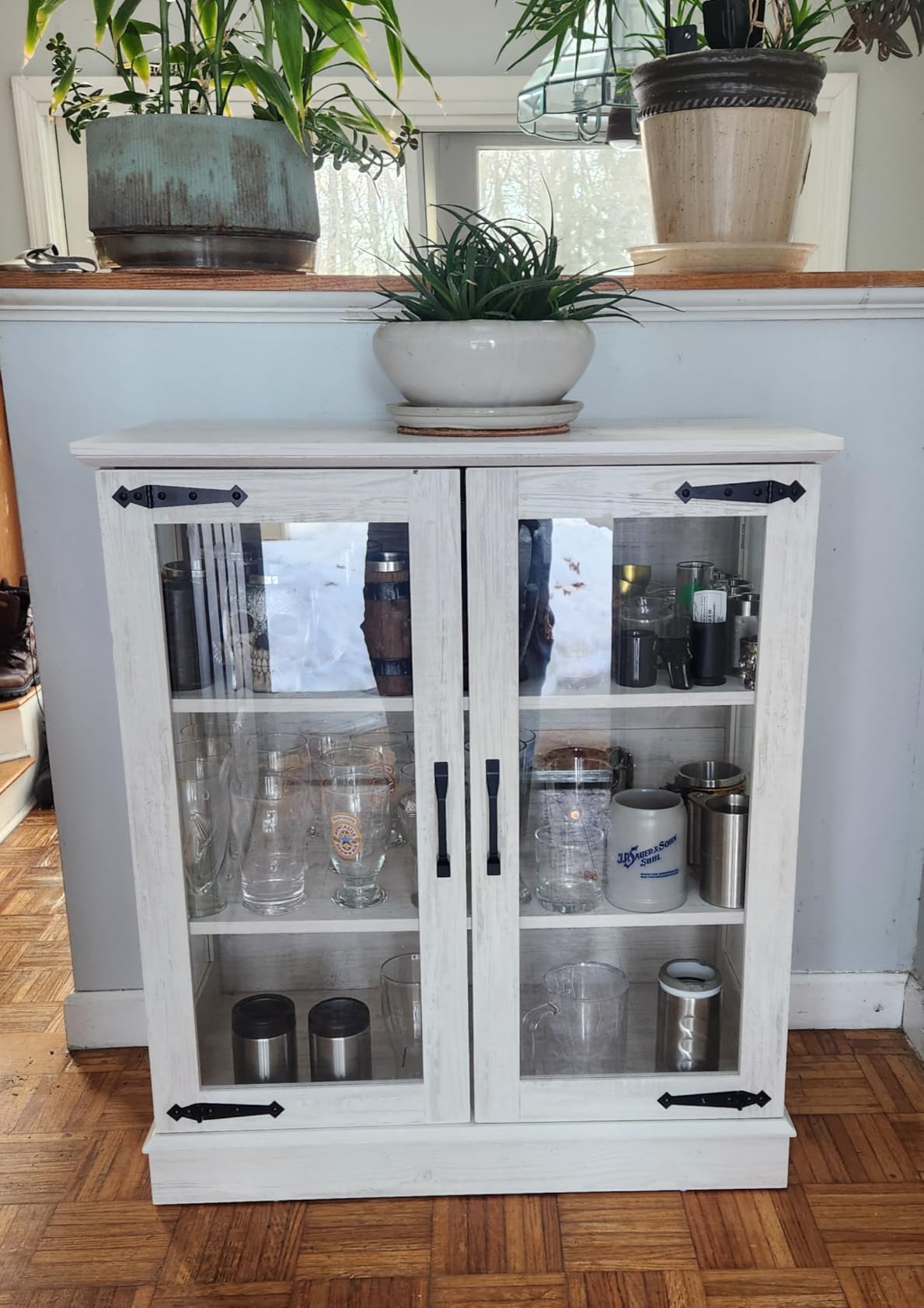 FOREST GRAVITY Small Display Buffet Cabinet with Glass Doors and Shelves | Adjustable Shelf; Glass Doors; For Showcase; Antique White; Easy Assembly With Clear Instruction customer photo 2