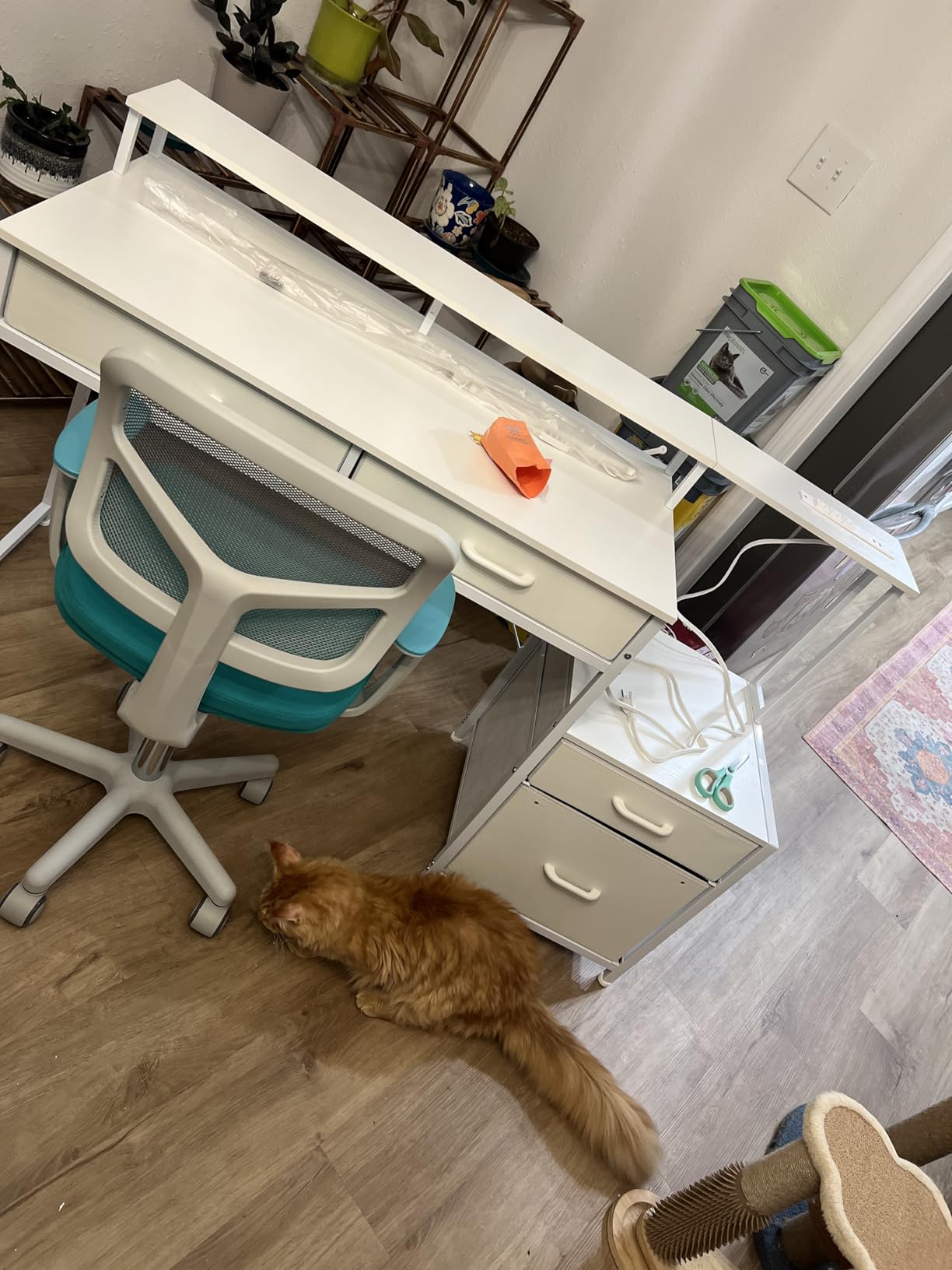 AODK 48 Inch Computer Desk with Hutch and 8 Fabric Drawers, White | Space-Saving Study Writing Table with Ample Storage for Dorm, Bedroom, Home Office customer photo 1
