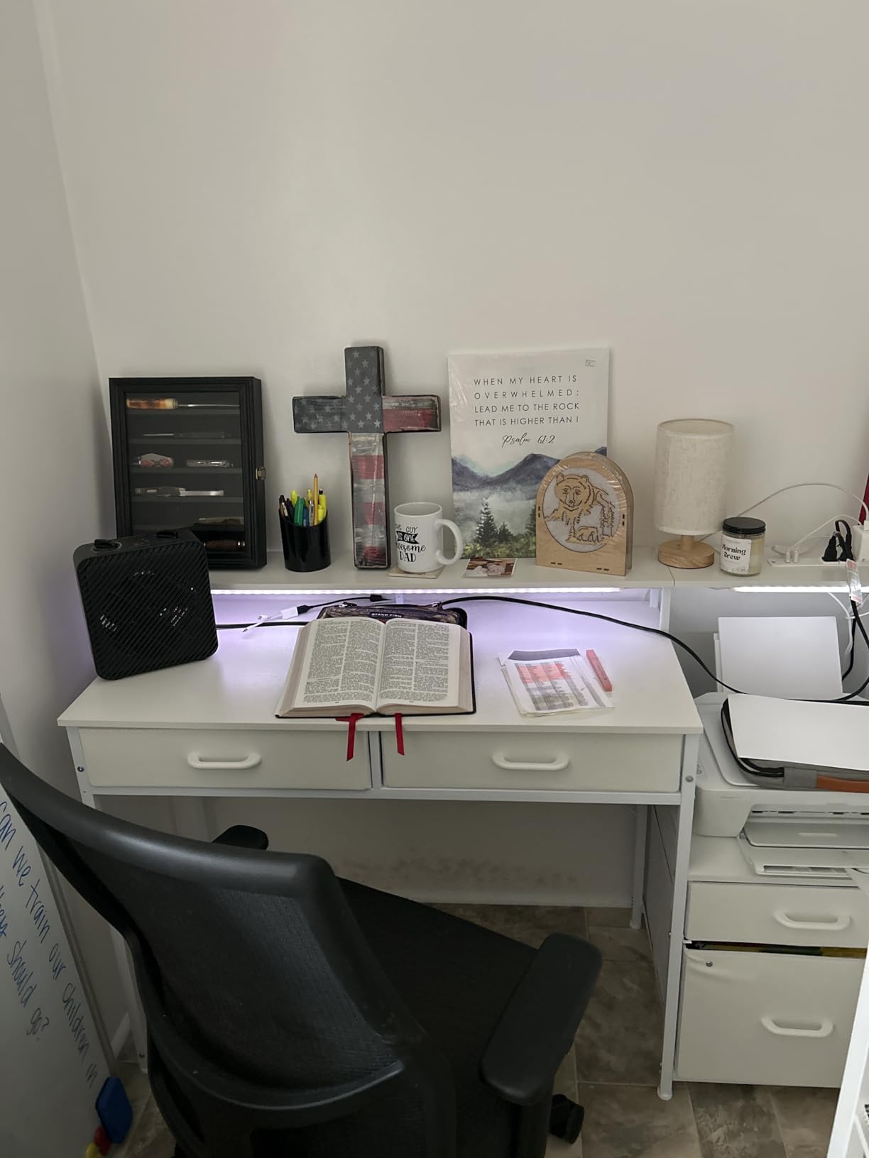 AODK 48 Inch Computer Desk with Hutch and 8 Fabric Drawers, White | Space-Saving Study Writing Table with Ample Storage for Dorm, Bedroom, Home Office customer photo 2