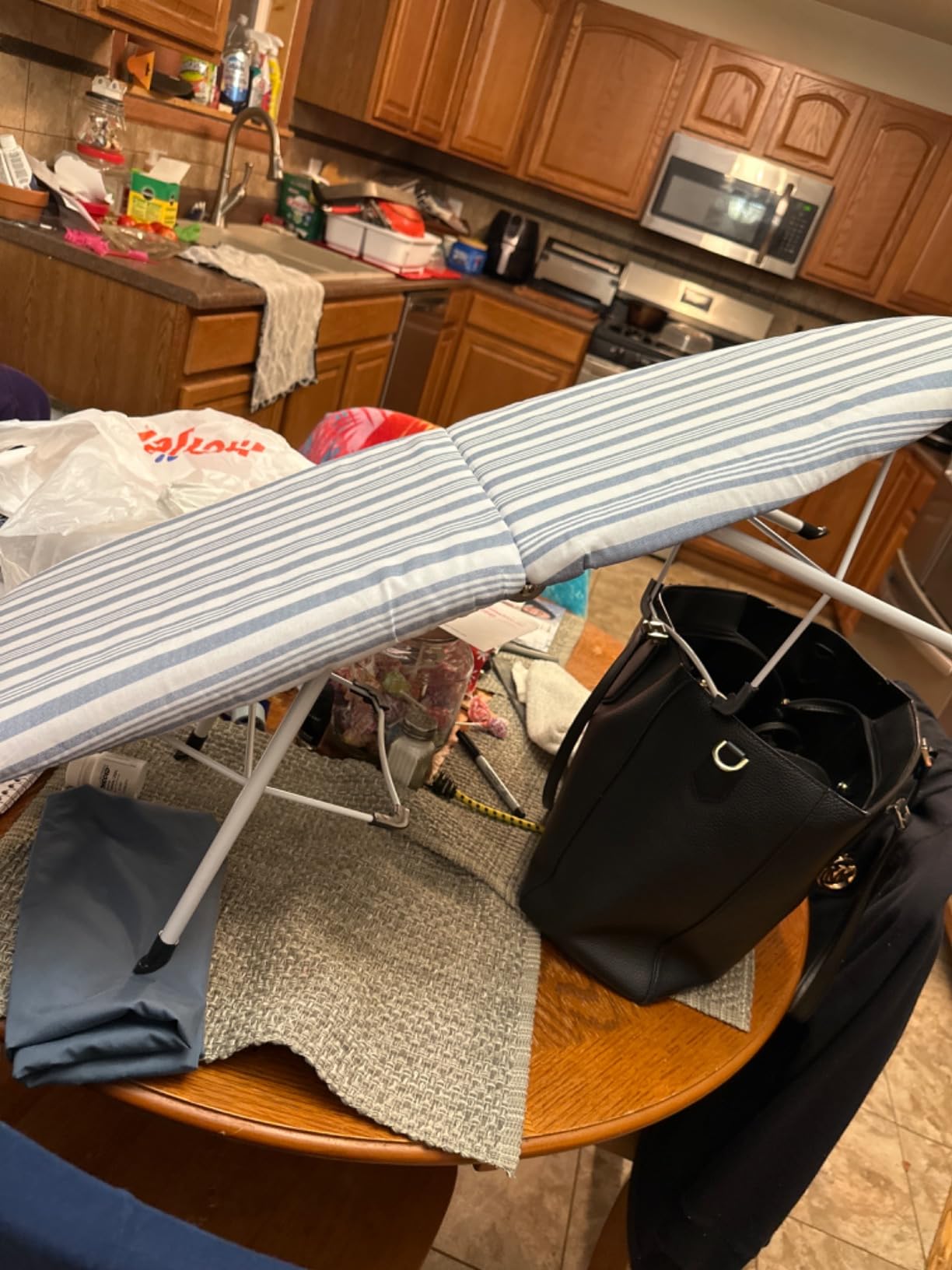 Honey-Can-Do Steel Tabletop Ironing Board with Folding Legs, Grey and White Stripe Cotton Cover, Compact Space-Saving Design, 30
