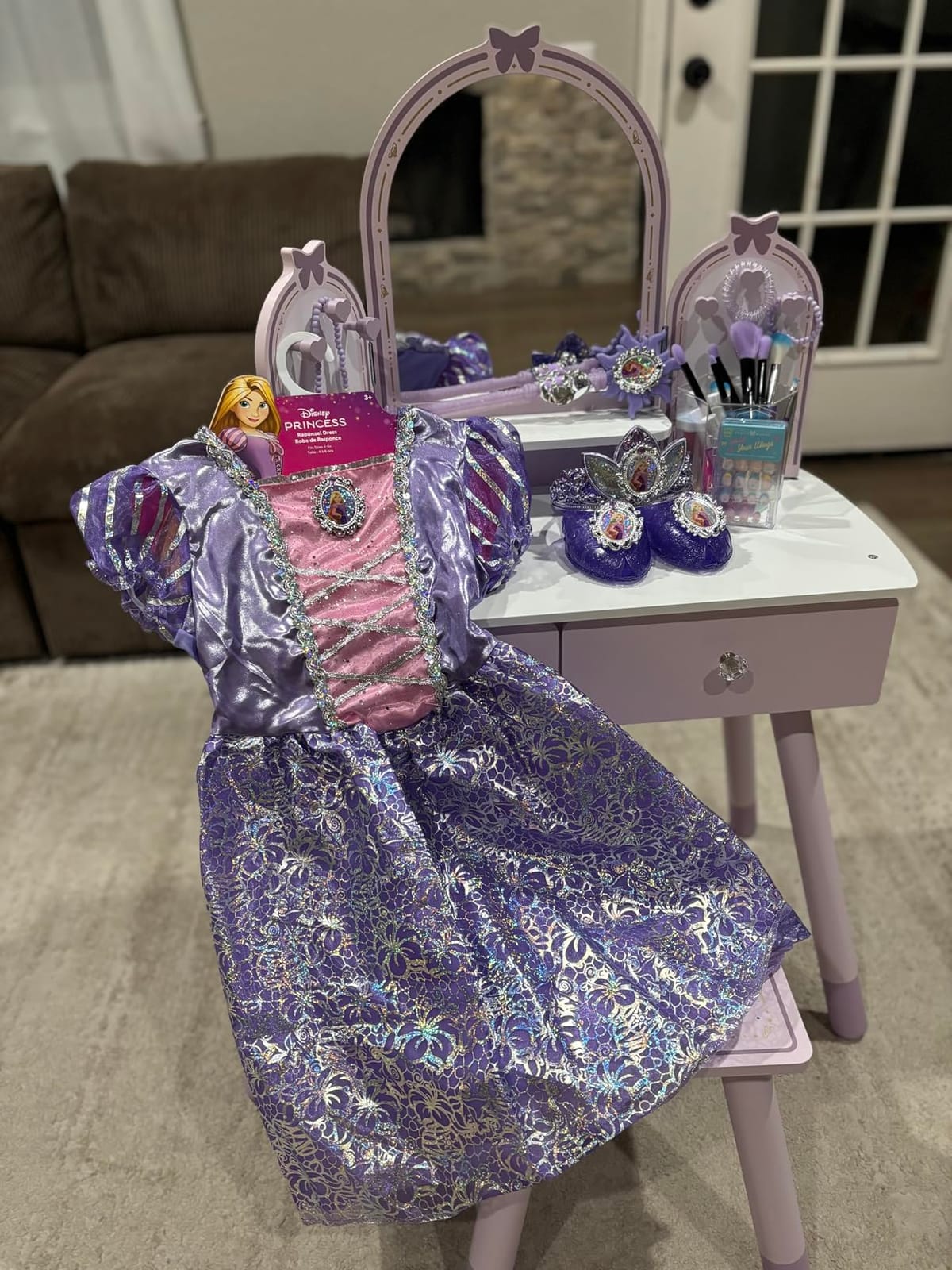 ROBOTIME Pink Kids Vanity Set with Butterfly Mirror Stool Age 3+, 39in×27in | Dress-up and makeup pretend play, butterfly mirror with stool and 2 drawers, builds confidence, birthday gift for age 3+ customer photo 2