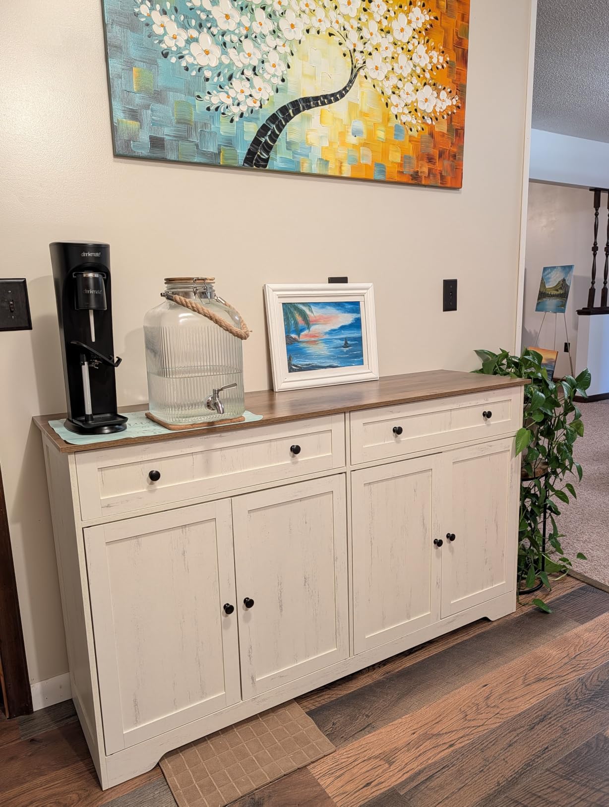 VASAGLE Buffet Cabinet, Sideboard, 4 Doors, 55.1 x 15.8 x 31.5 Inches | Farmhouse Coffee Bar Cabinet with 2 Drawers, Adjustable Shelves, Taupe Brown, SIREN Collection ULSC541TA01S customer photo 1
