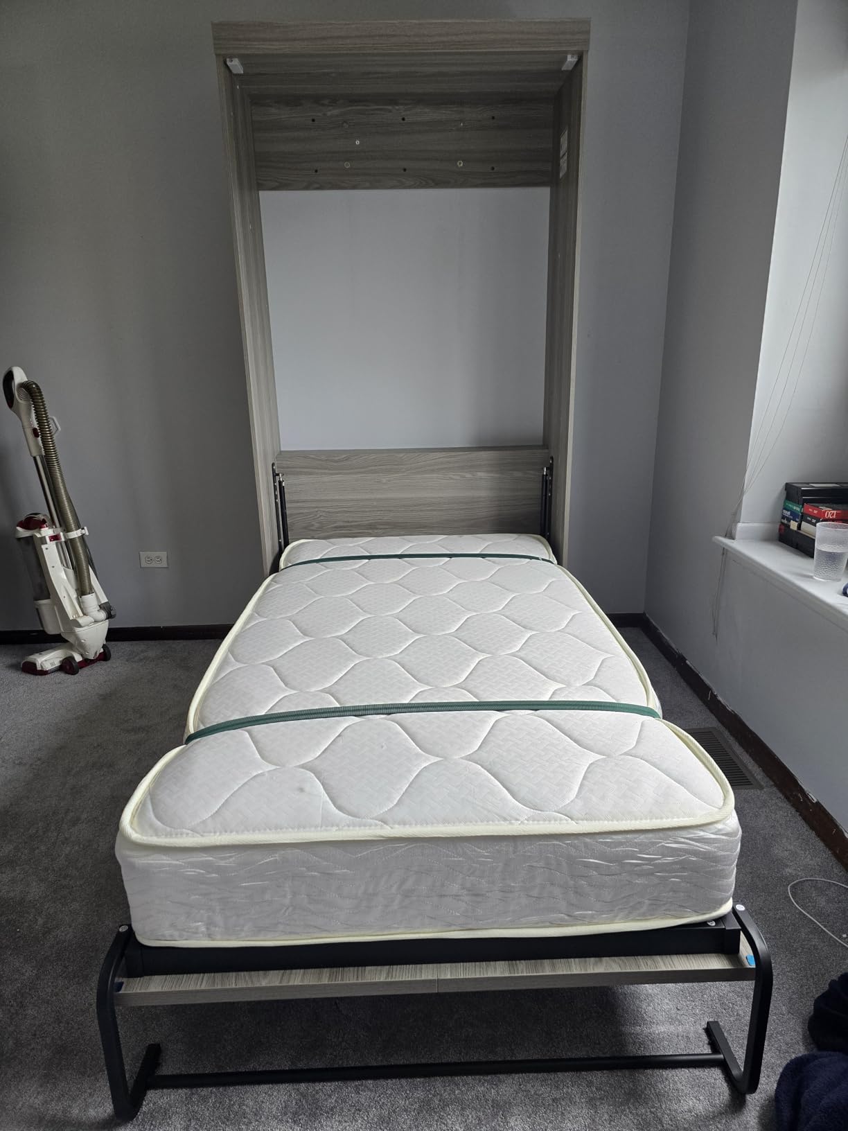 RuiSiSi Queen Size Murphy Bed Foldable Wall Bed Frame with Desk, White | Farmhouse Murphy Bed Cabinet Desk Combo, Space-Saving Hideaway Wall Bed with Gas Struts for Guest Room Home Office customer photo 1