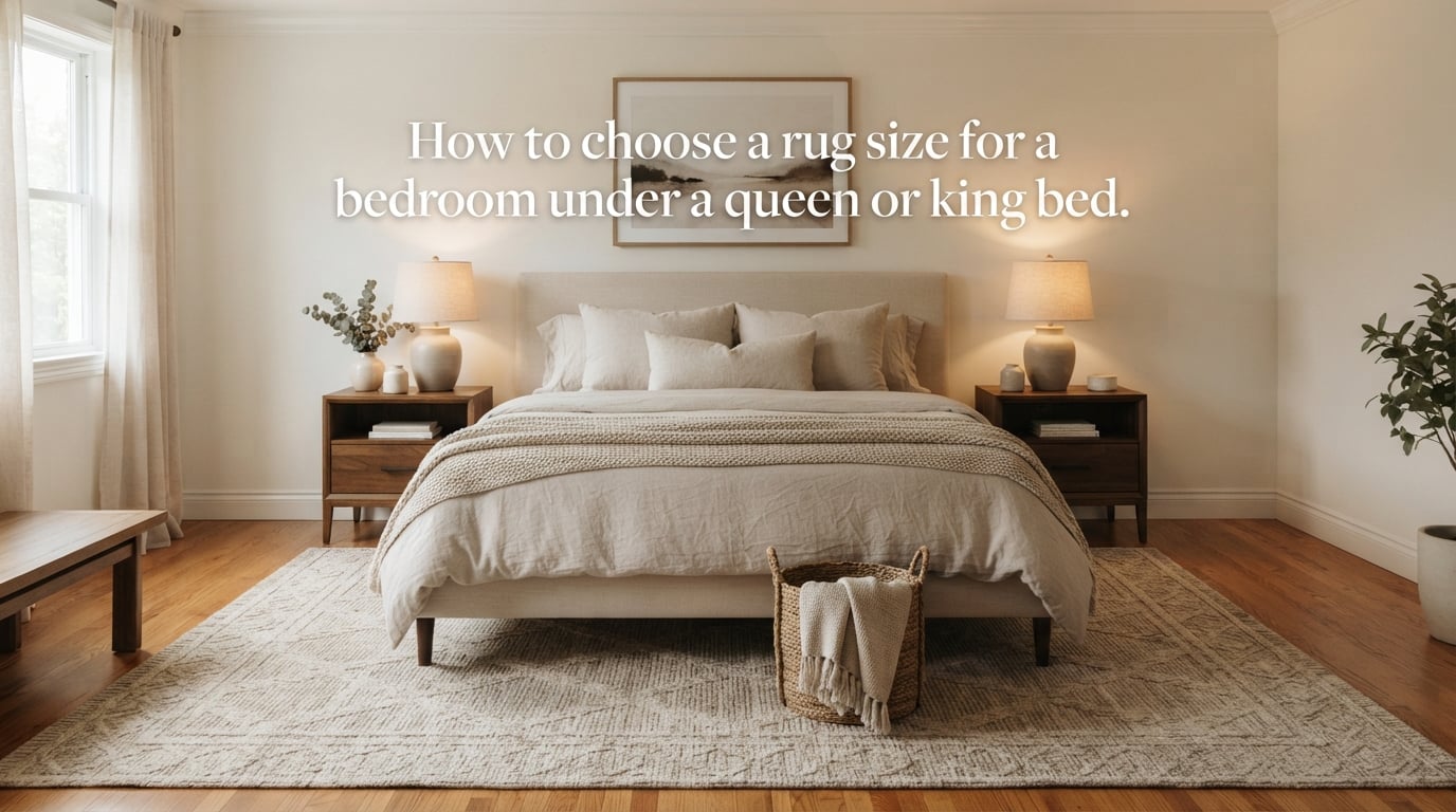 How to choose a rug size for a bedroom under a queen or king bed