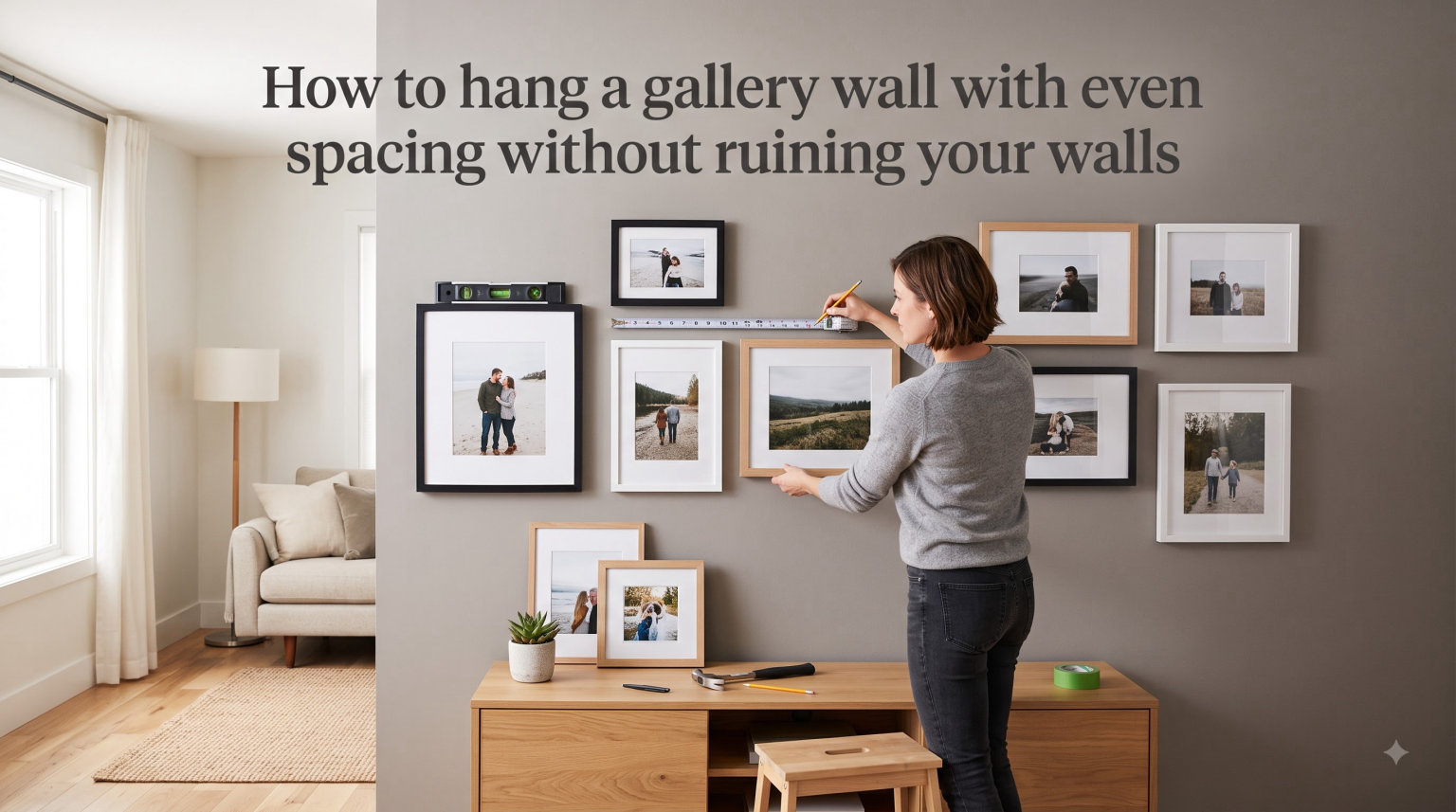 How to hang a gallery wall with even spacing without ruining your walls